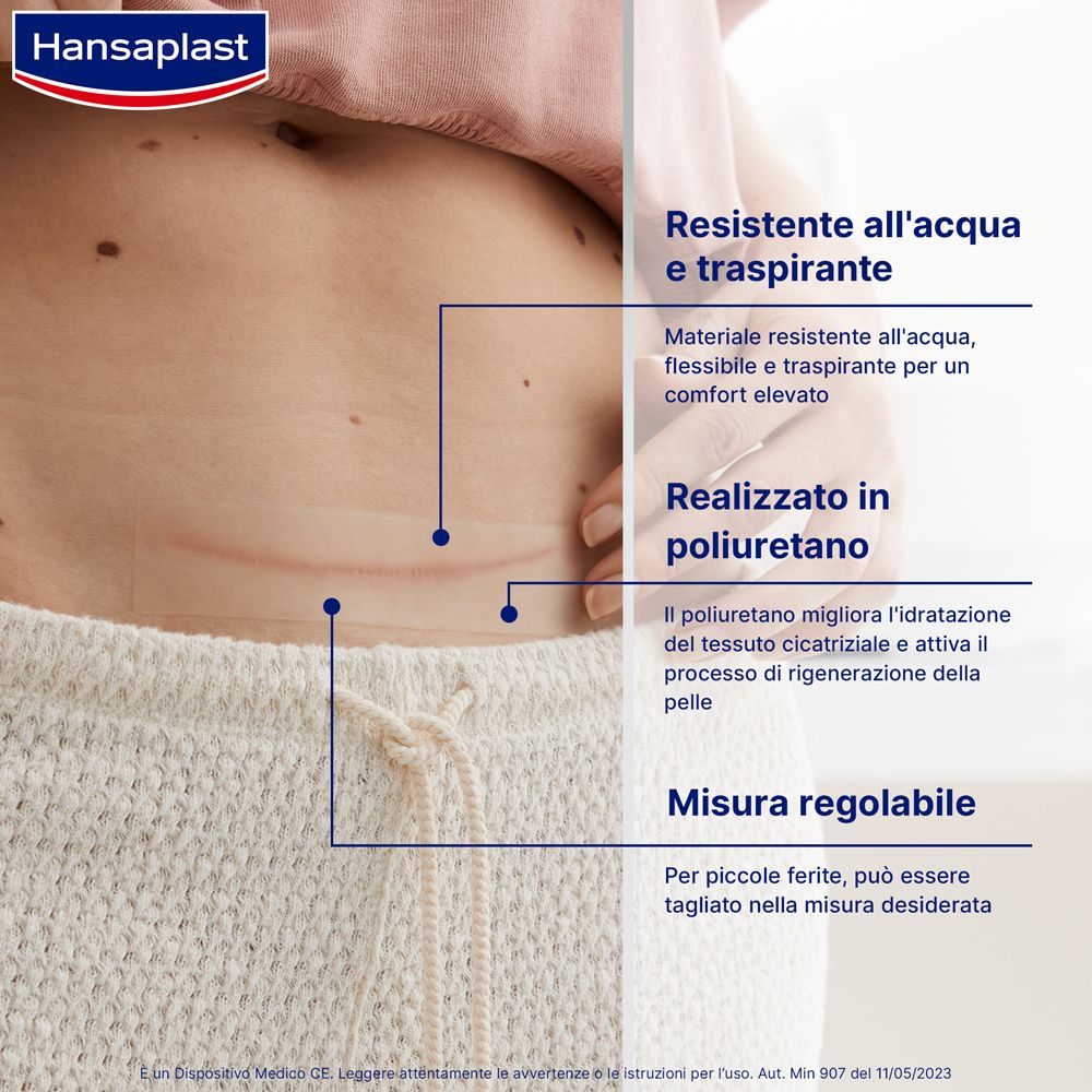 Addome con cerotto. Testo: Resistente all'acqua e traspirante. Realizzato in poliuretano. Misura regolabile.
