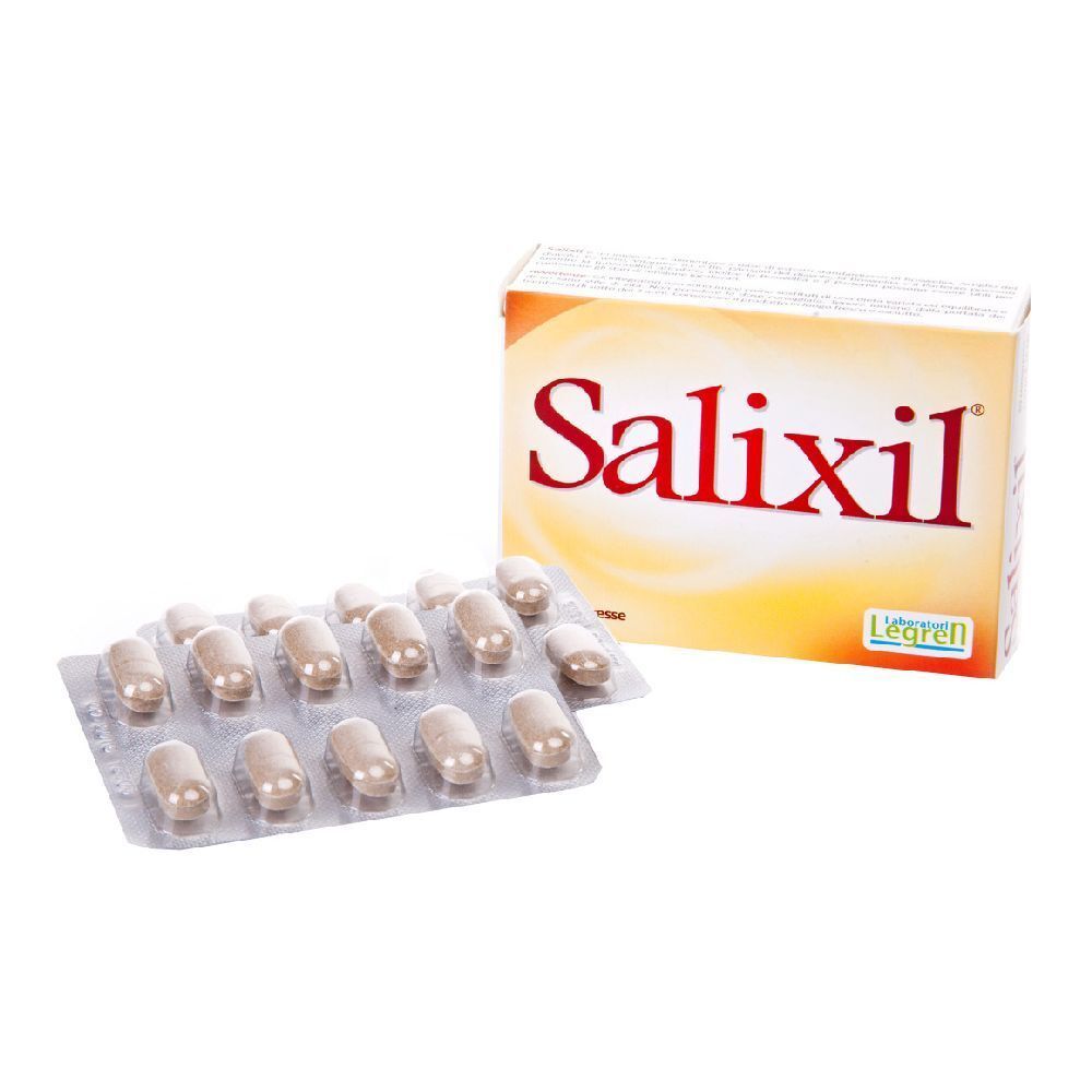 Blister di capsule e scatola con scritta Salixil. Sulla scatola è presente il logo Legren.