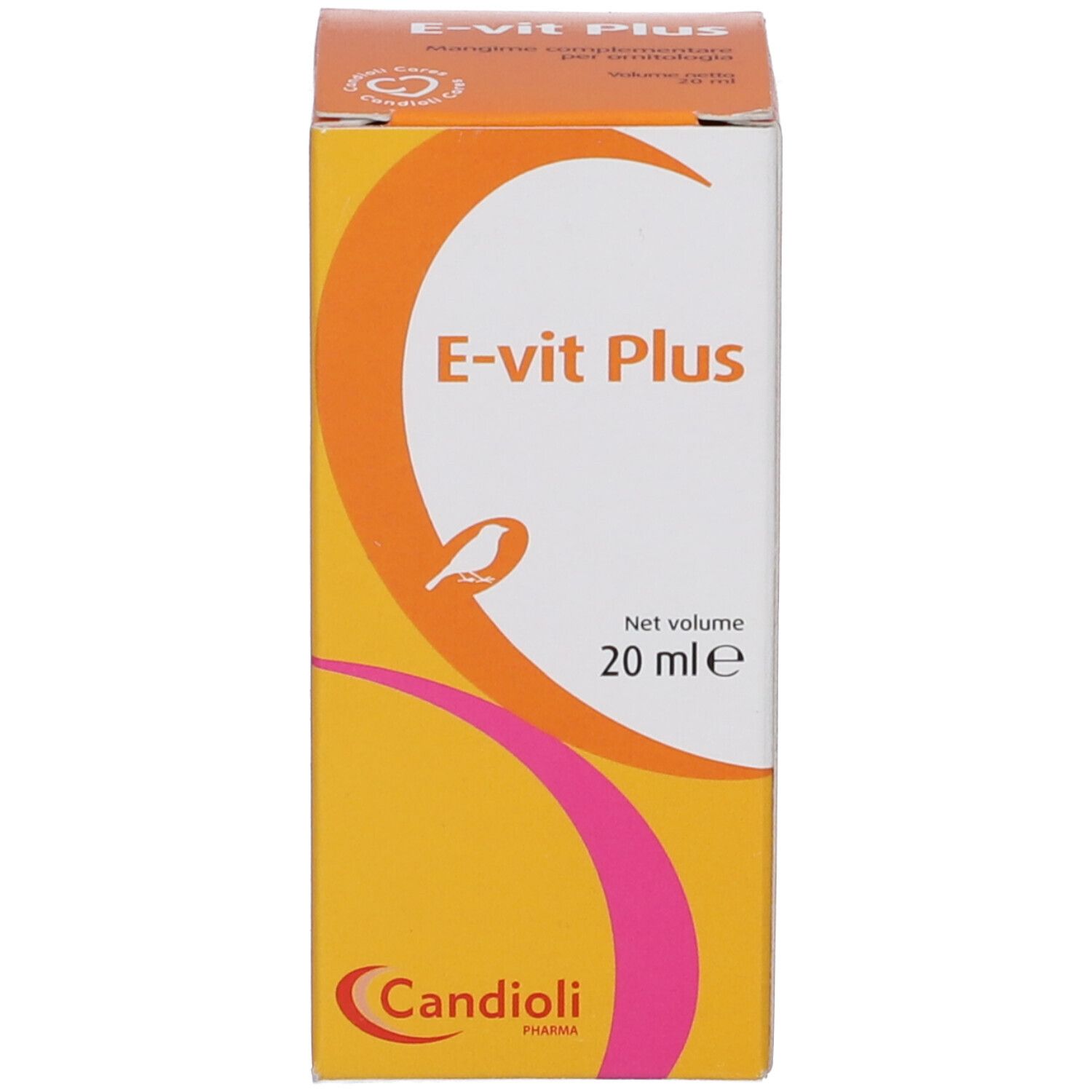 Confezione di E-Vit Plus. Sulla confezione c'è scritto E-vit Plus e 20 ml.