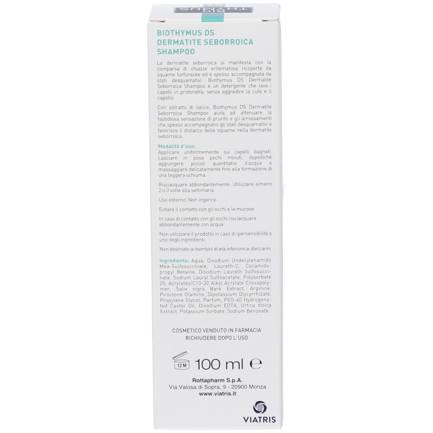 Weiße rechteckige Verpackung. Text mit Produktinformationen. Aufschrift: 100 ml e. Viatris Logo.