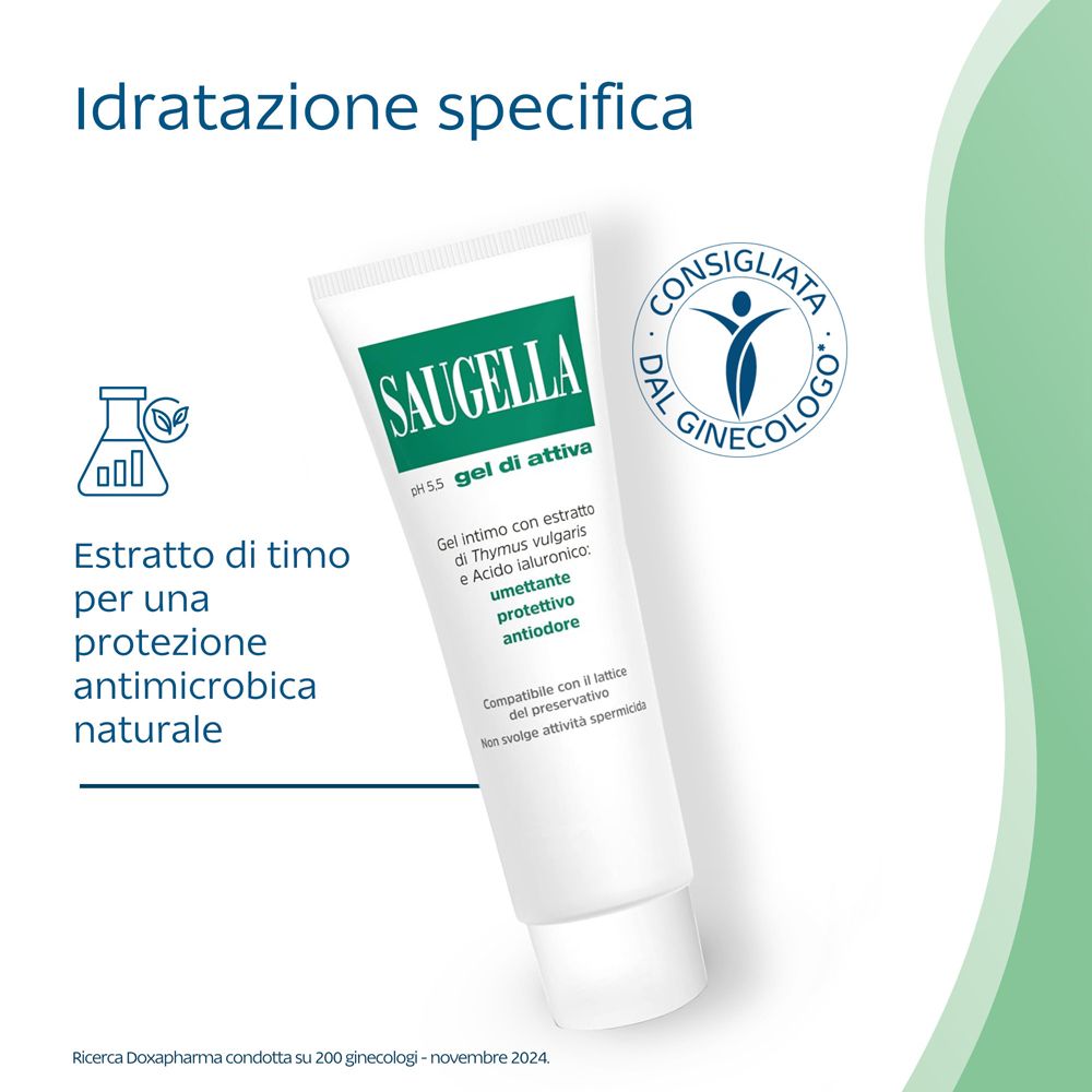 Saugella pH 5.3 Gel di Attiva Tube mit Thymus vulgaris und Hyaluronsäure. Gynäkologisch empfohlen.