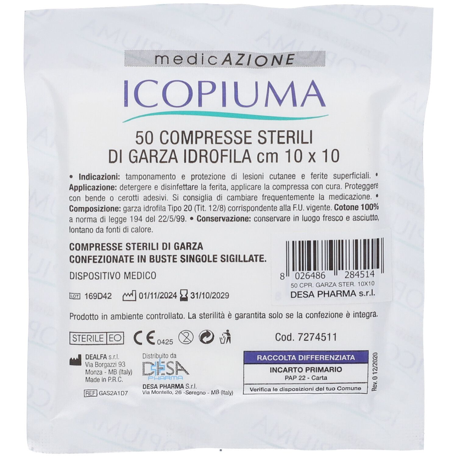 ICOPIUMA sterile Gaze 10x10 cm, 50 einzeln versiegelte Kompressen in Einzelverpackung.