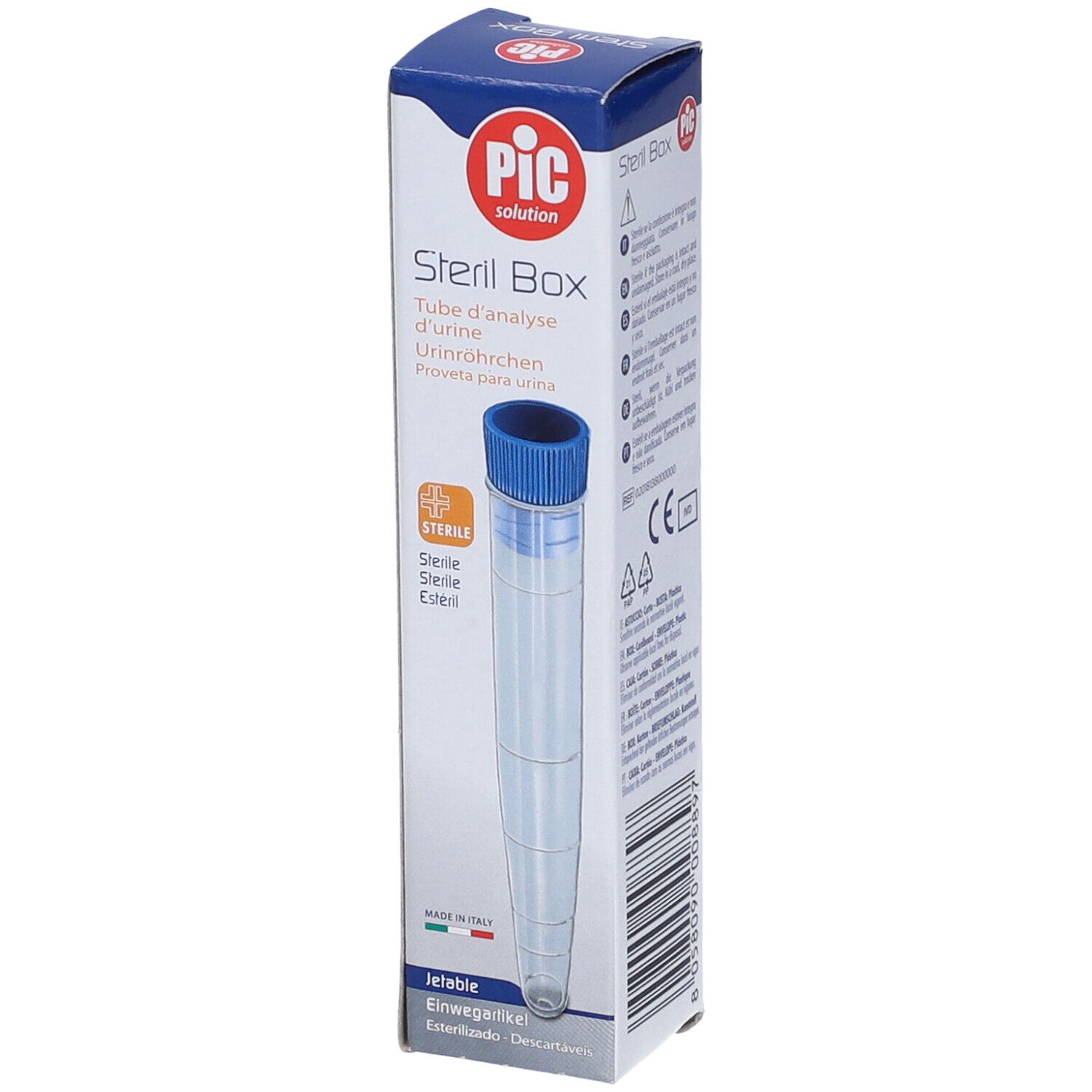 Sterile Urin-Probenröhrchen (10 ml) in einer Schachtel von PIC Solution.