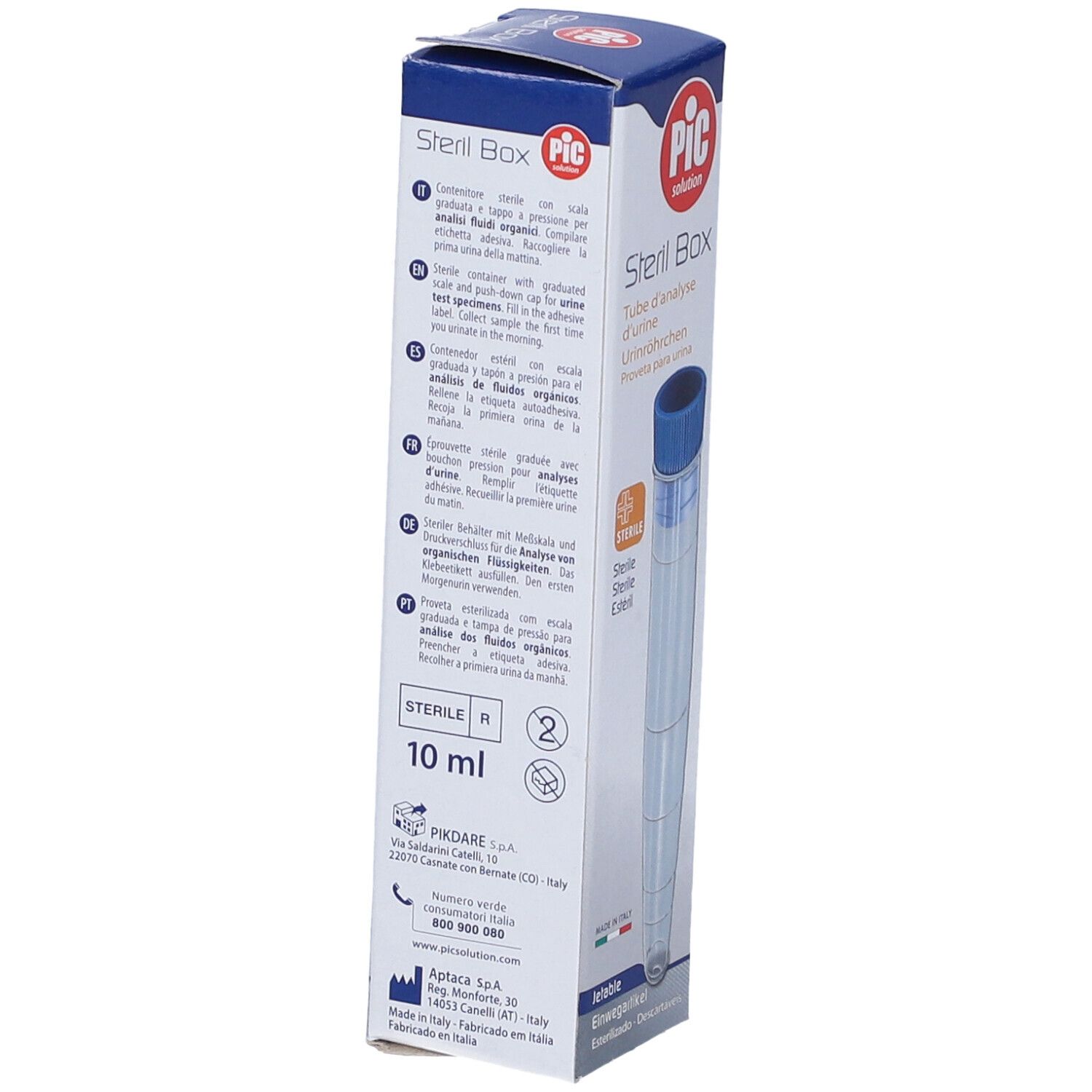 Sterile Urin-Probenröhrchen (10 ml) in einer Schachtel von PIC Solution.