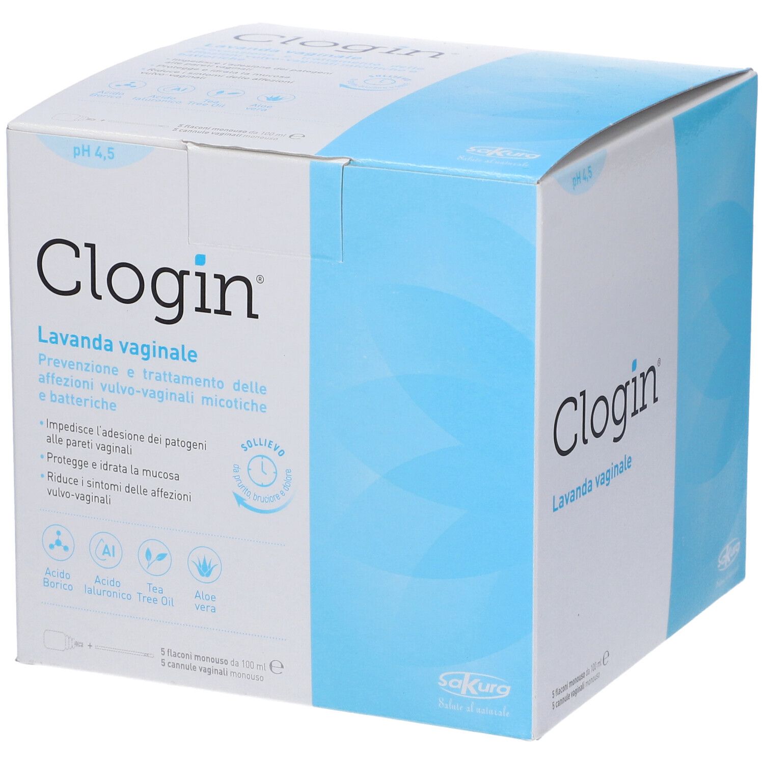 Clogin® Lavanda vaginale. Scatola azzurra con informazioni e logo.