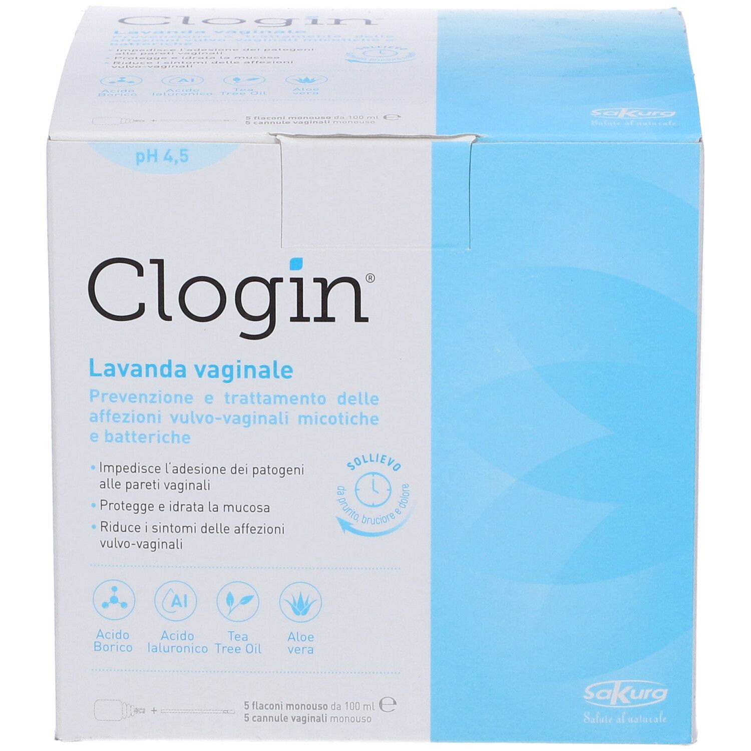 Clogin® Lavanda vaginale. Scatola azzurra con informazioni e logo.