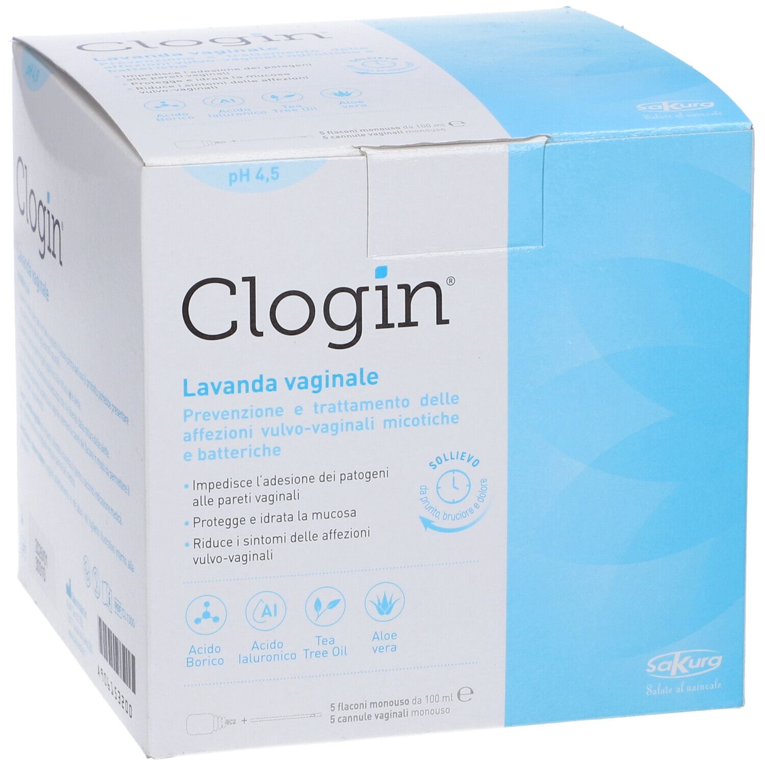 Clogin® Lavanda vaginale. Scatola azzurra con informazioni e logo.
