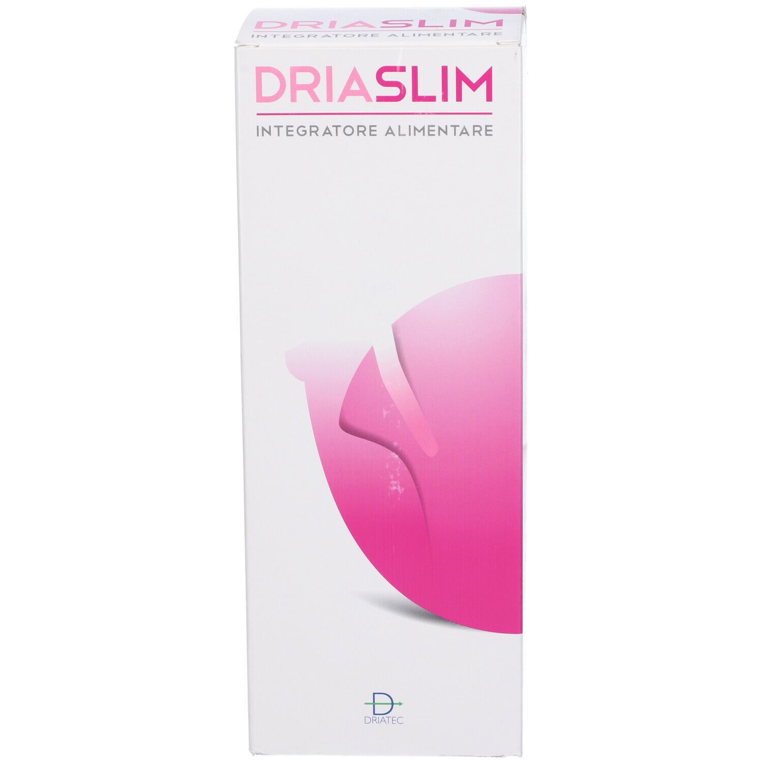 Scatola bianca con grafica rosa e scritta DRIASLIM. Testo: Integratore Alimentare.