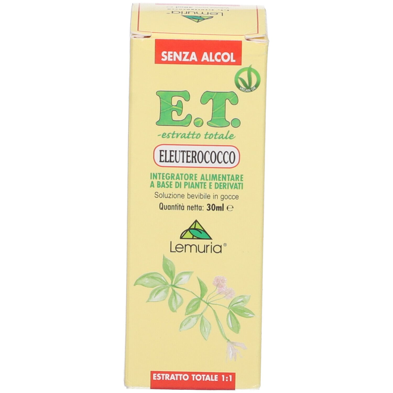 Scatola gialla con scritta 'E.T. - estratto totale ELEUTEROCOCCO'.