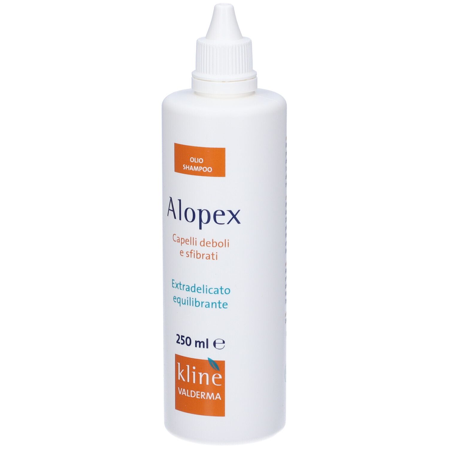 Flacone di shampoo bianco, retro. Testo: ingredienti, istruzioni per l'uso, informazioni sul produttore, certificazioni.