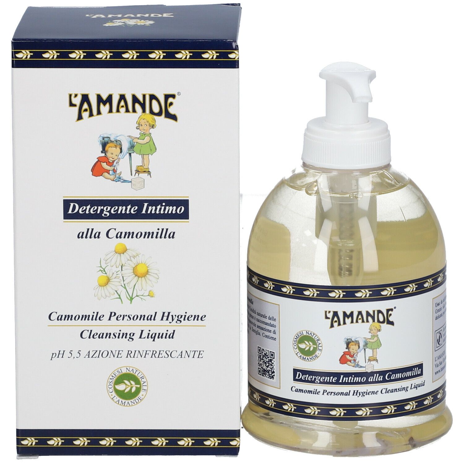 Flacone e confezione. Flacone con dosatore ed etichetta. Scatola con nome prodotto e logo.