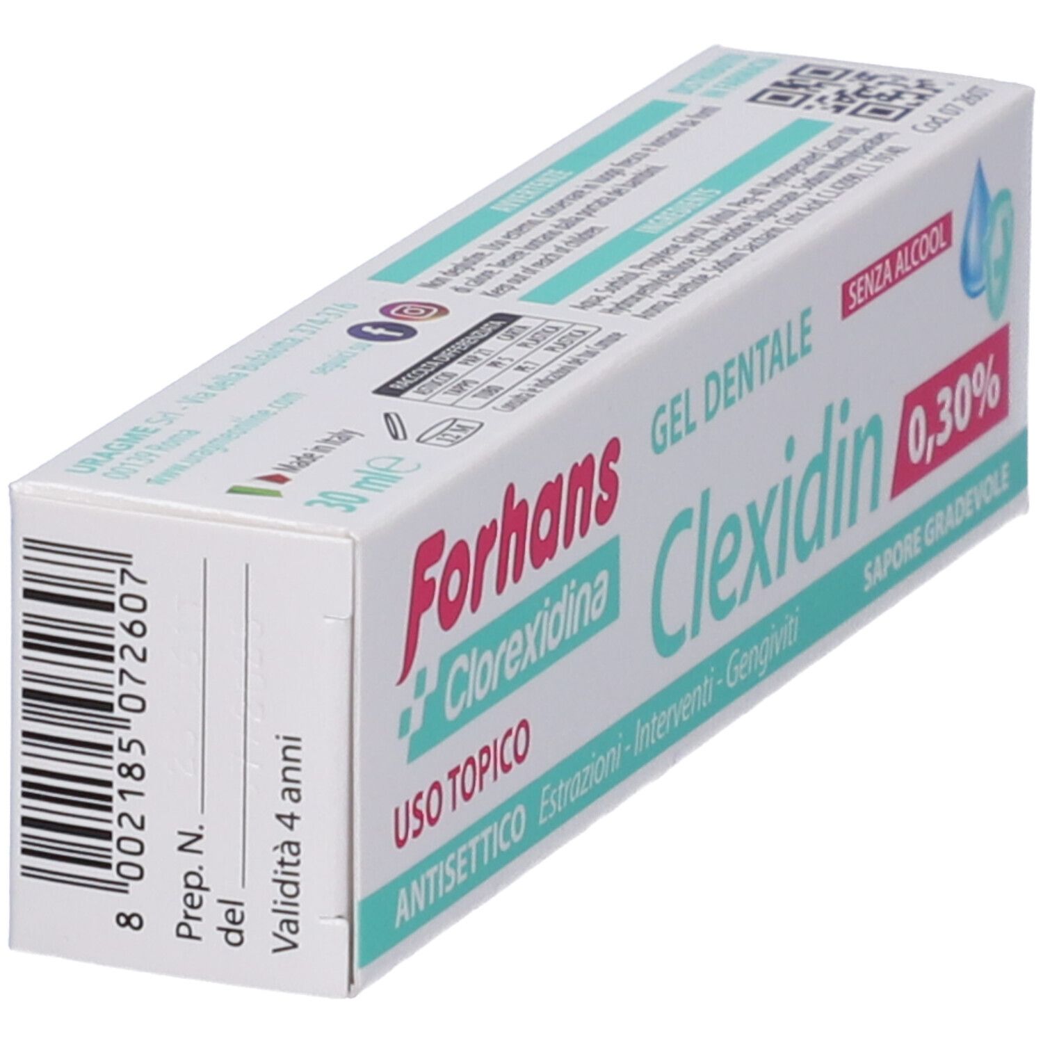 Forhans Clexidin 0,30% Dental Gel Verpackung mit 30 ml Inhalt.