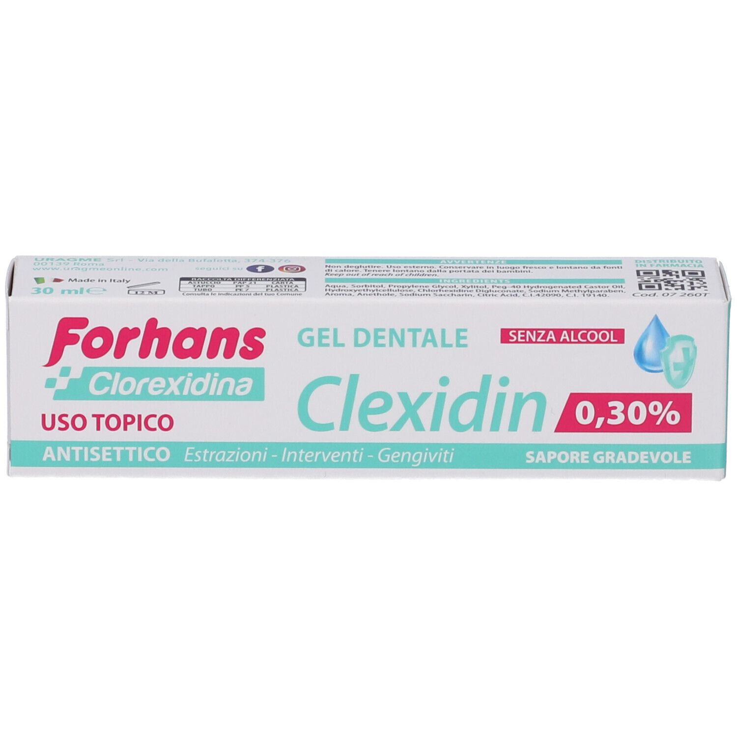 Forhans Clorexidina Clexidin Dentalgel, 0,30% Chlorhexidin, 30ml Tube.