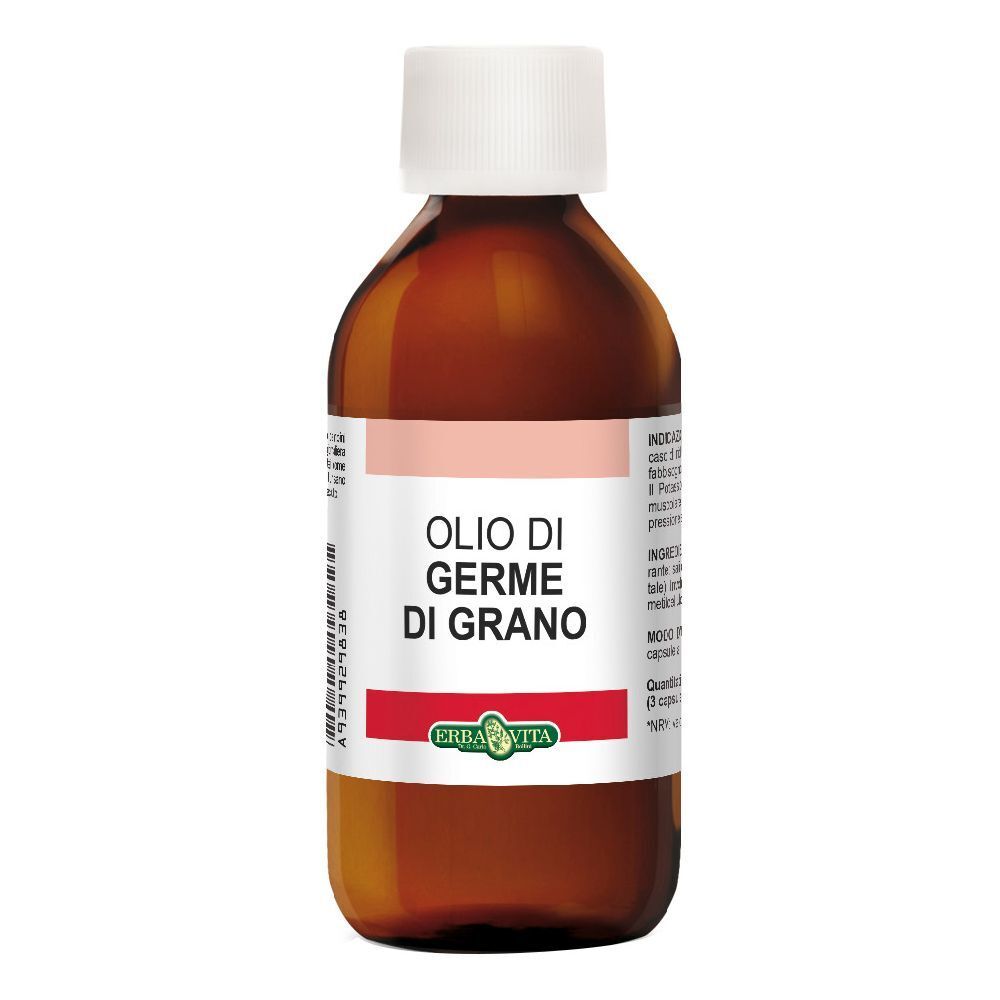 Flacone di vetro marrone con tappo bianco. Etichetta con nome del prodotto e logo.