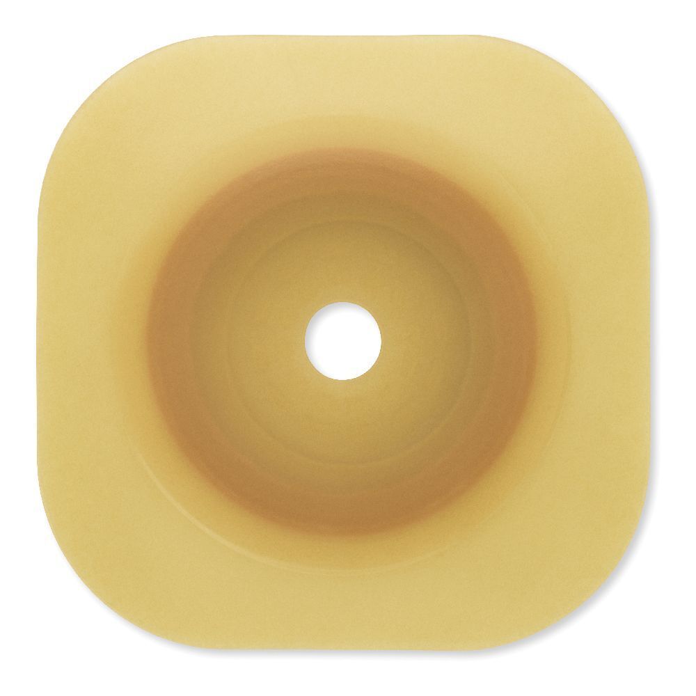 Flangia quadrata beige con foro centrale. Anello interno beige più scuro.
