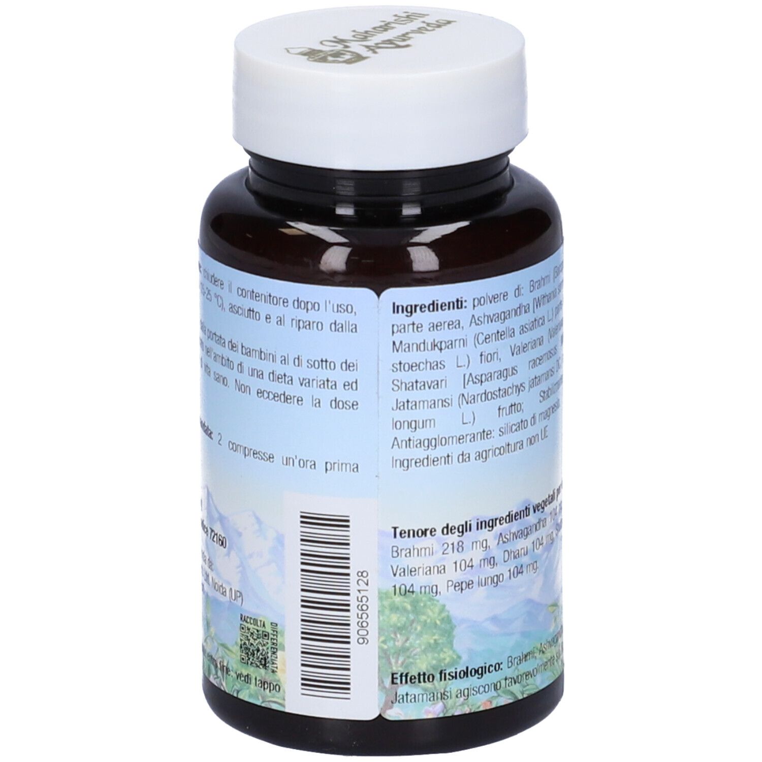 Flacone marrone, tappo bianco. Retro con ingredienti e testo. Morfemap.