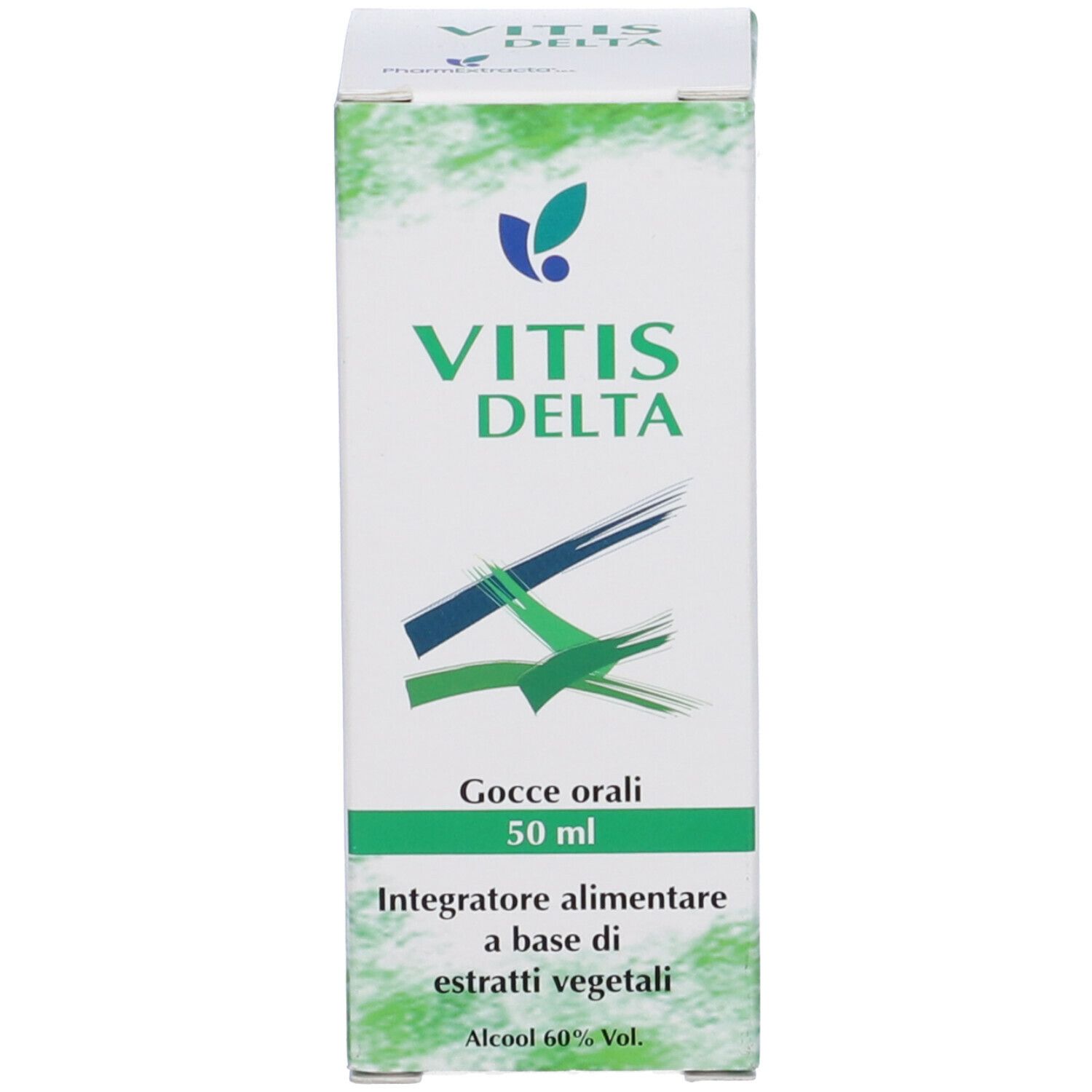 Scatola Vitis Delta. Scritta: Gocce orali, Integratore alimentare. Confezione verde e bianca.