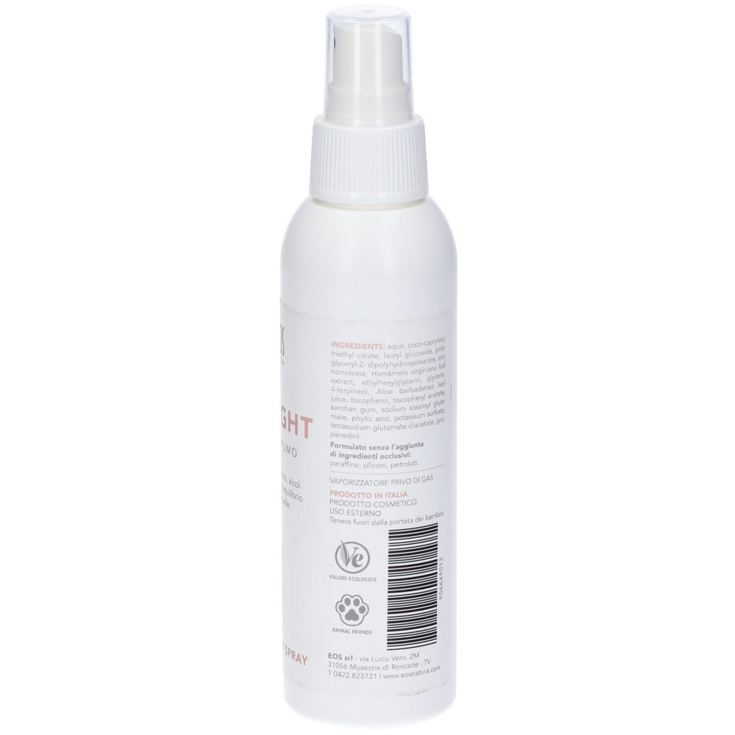 Spray deodorante bianco. Retro con testo e logo 'I'm green'.