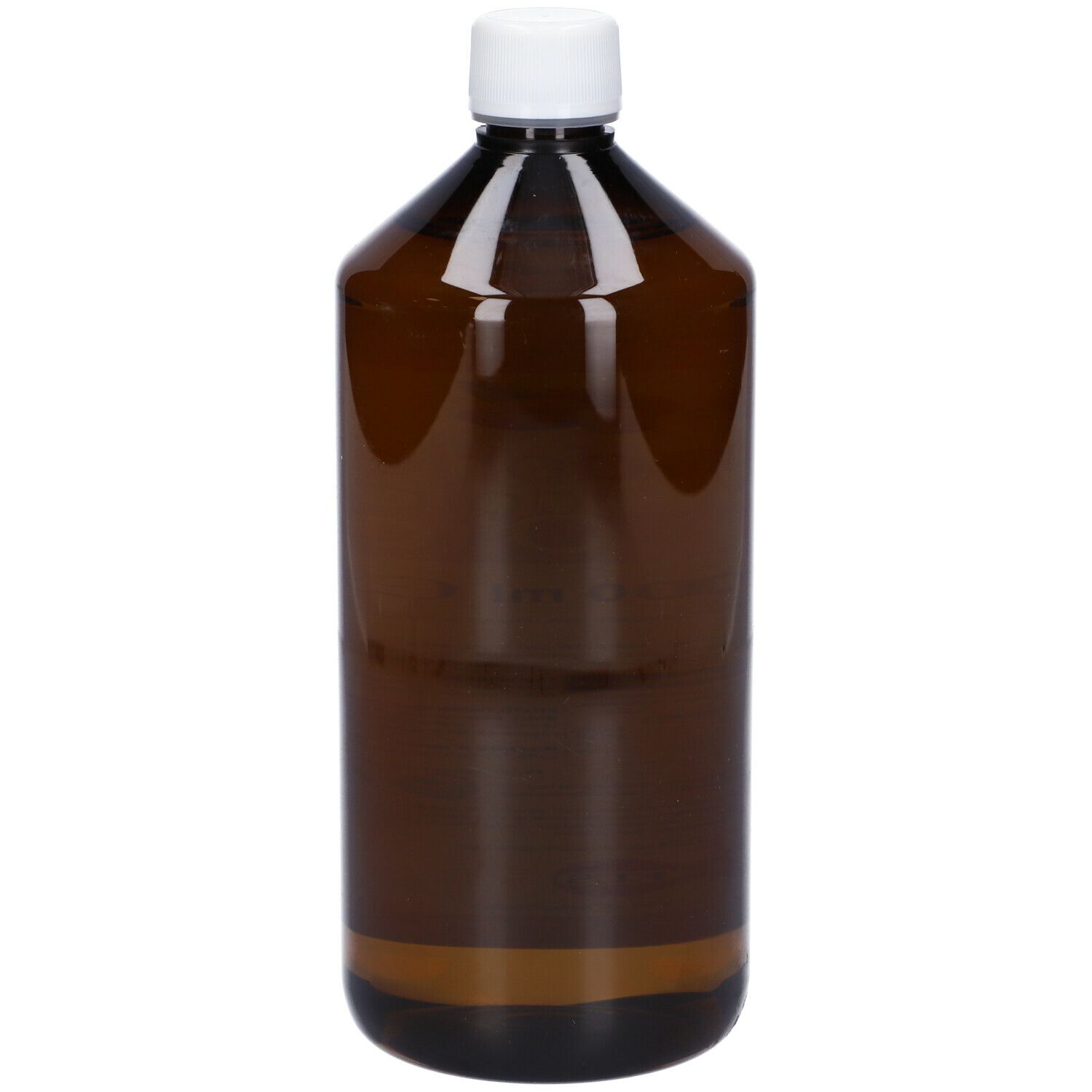 Bottiglia marrone con tappo bianco. Nome prodotto: Mandorle dolci Olio. 1000 ml.