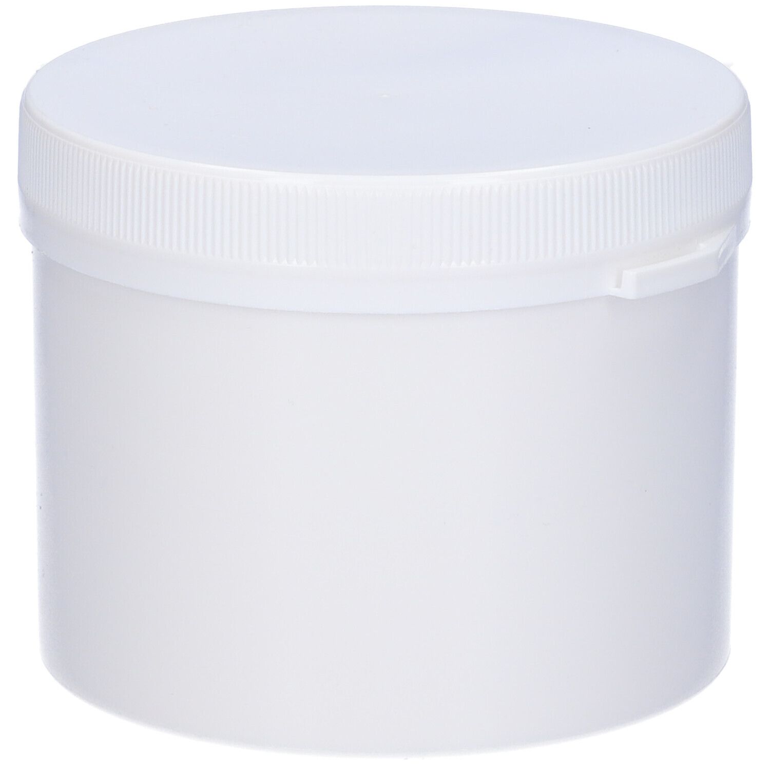 Contenitore cilindrico bianco con tappo a vite.