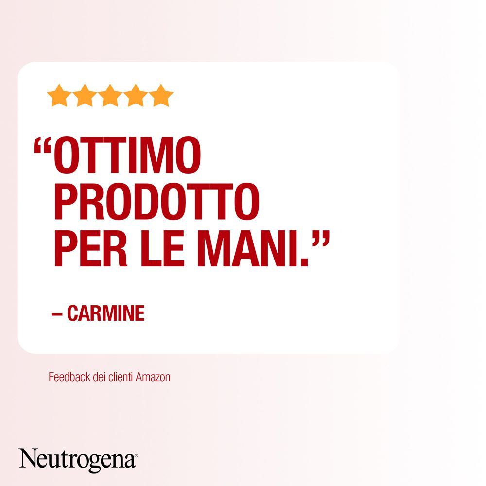 Texte : Excellent produit pour les mains. Citation de Carmine. Logo Neutrogena.