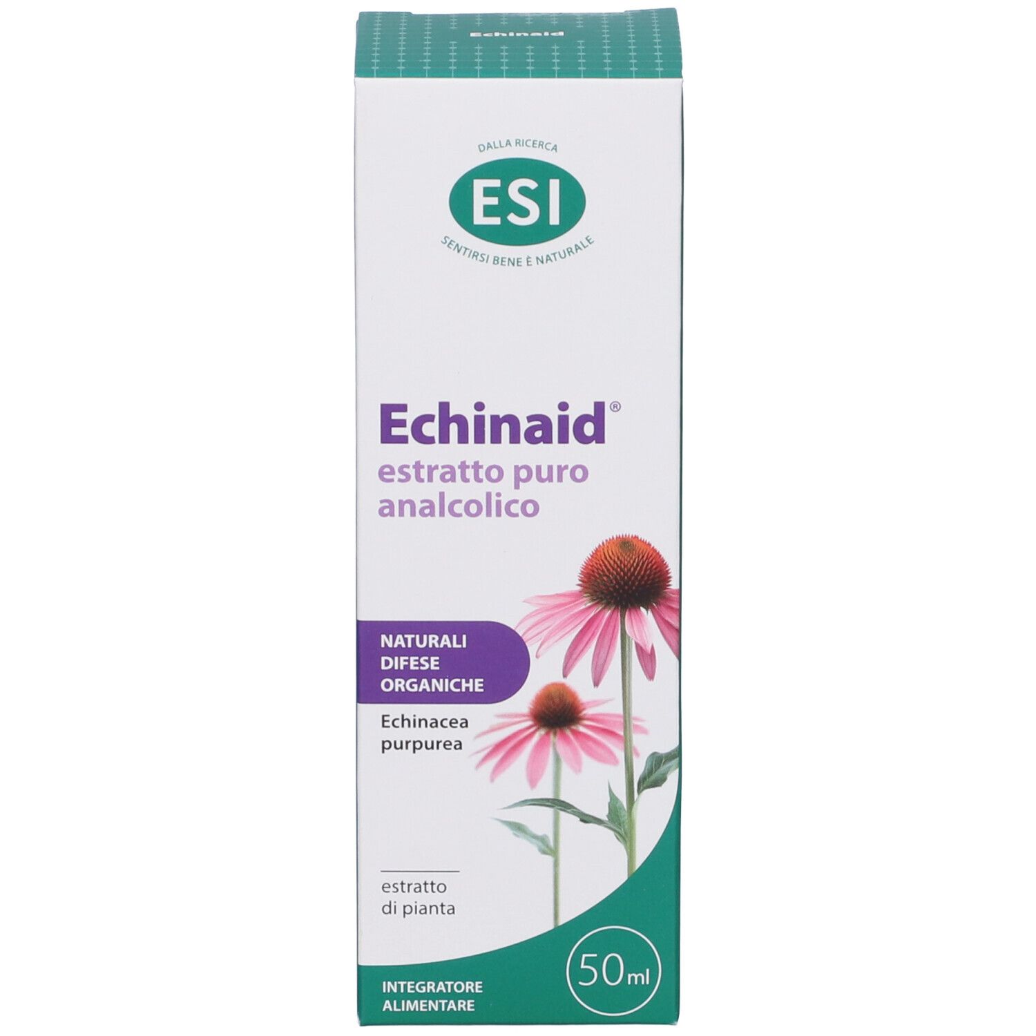 Weiße Verpackung mit Produktnamen und Abbildung einer Blume. ESI Echinaid.