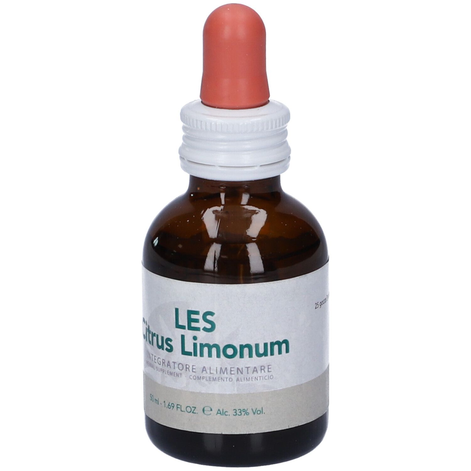Braune Glasflasche mit Tropfer. Etikett mit "LES Citrus Limonum" und Volumenangabe.