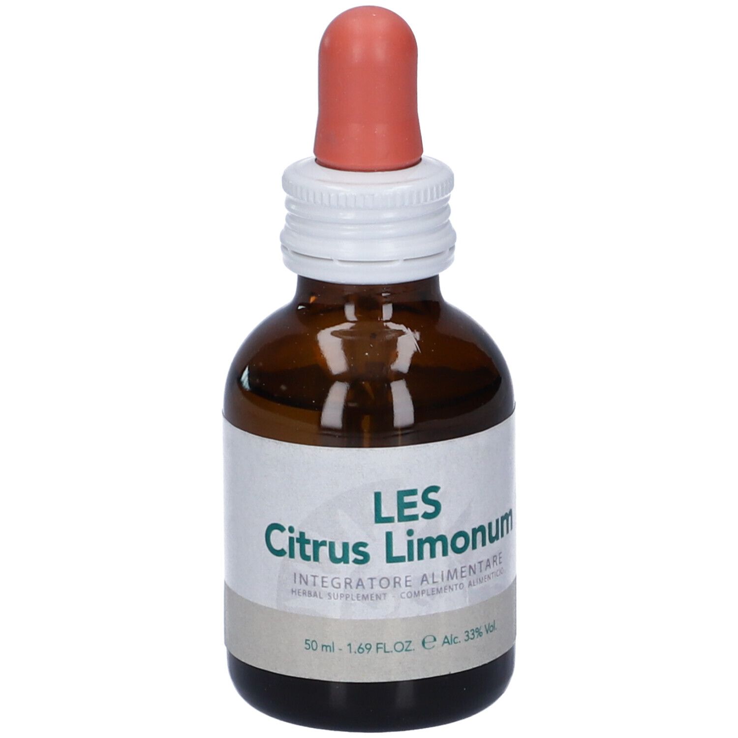 Braune Glasflasche mit Tropfer. Etikett mit "LES Citrus Limonum" und Volumenangabe.