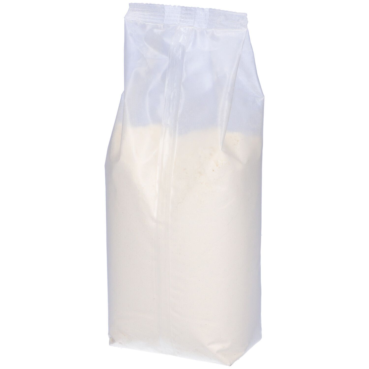 Farina di grano tenero in confezione trasparente. Scritta: Farina di Grano Tenero Tipo 0 Biologica, 1 kg, marchio bio.