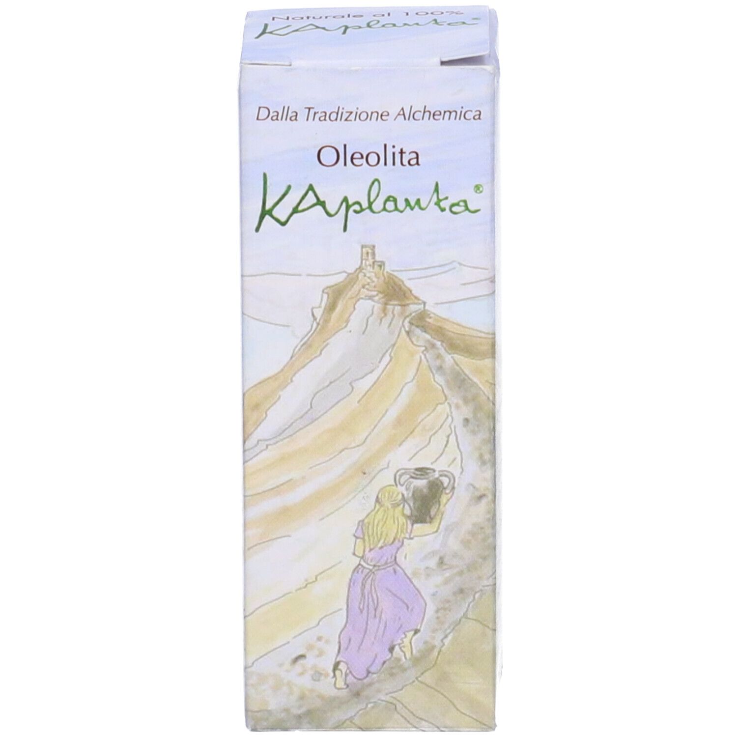 Confezione in cartone con immagine di paesaggio e testo. 'Ka Planta' e 'Oleoita' sono visibili.