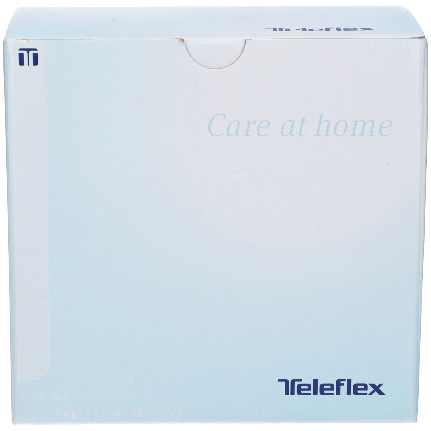 Confezione in cartone con logo Teleflex e testo 'Care at home'. La confezione è azzurra e bianca.