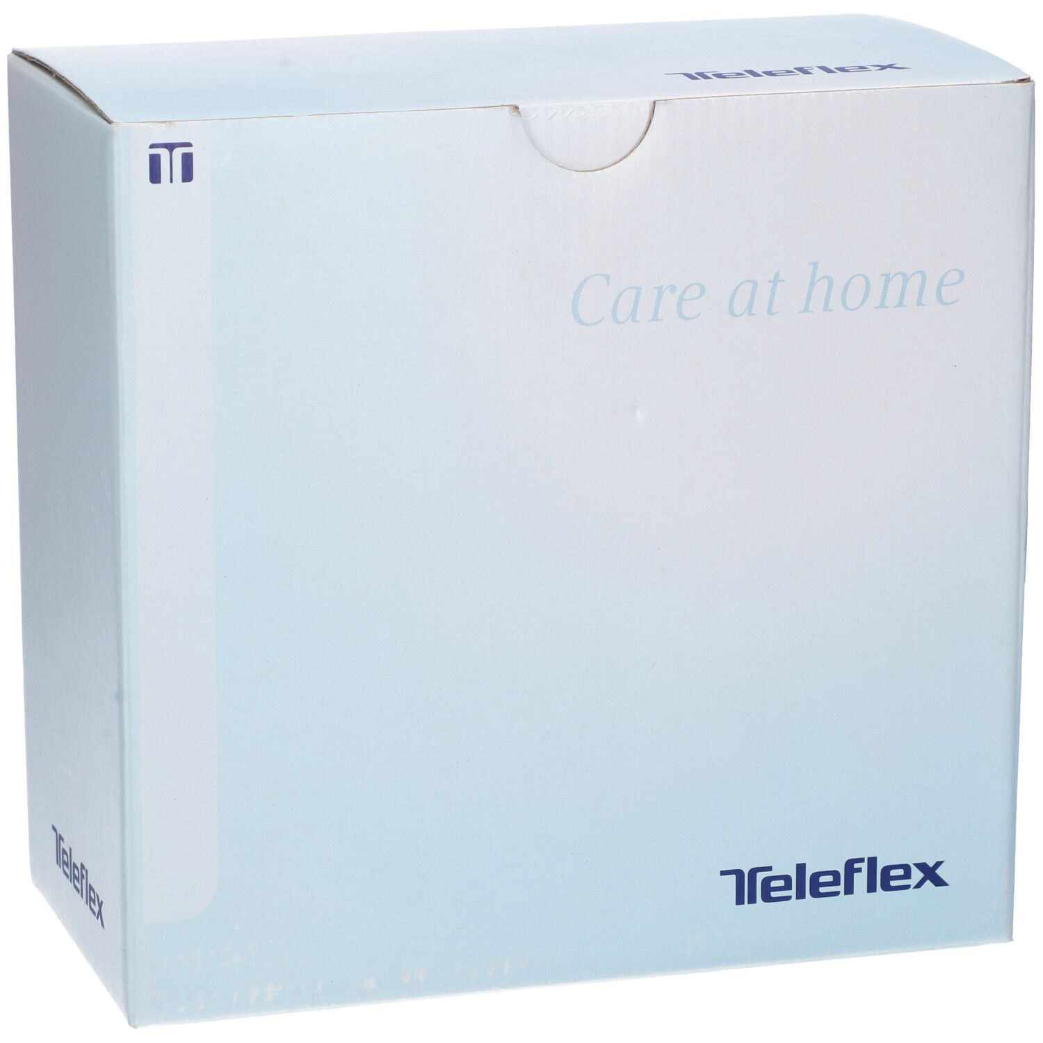 Confezione in cartone con logo Teleflex e testo 'Care at home'. La confezione è azzurra e bianca.