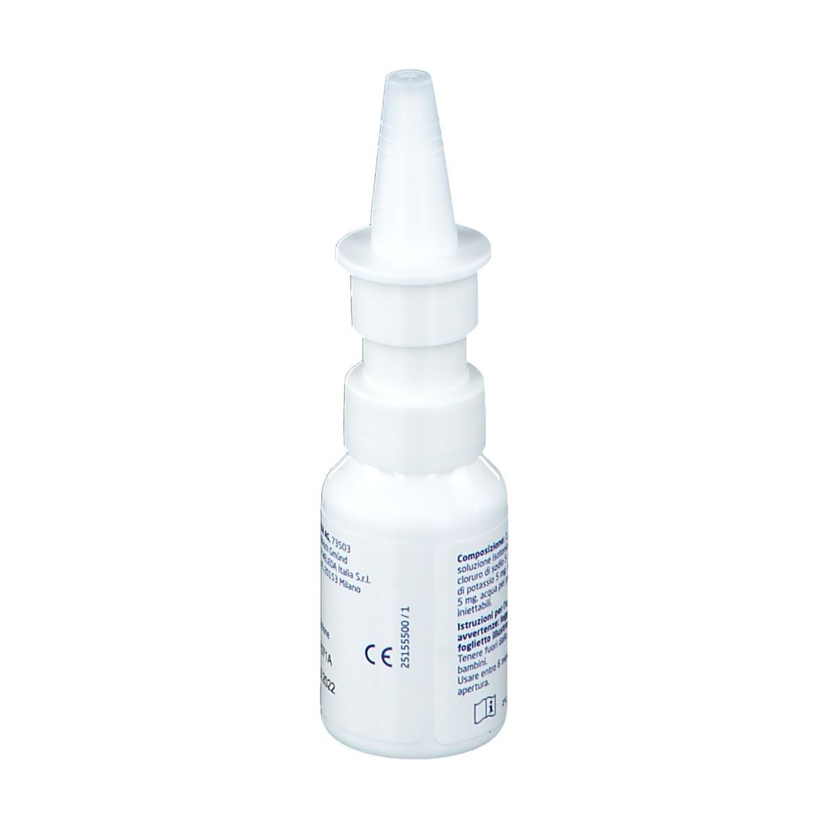 Flacone spray nasale bianco con erogatore. Scritta: Rhinodoron, Spray Nasale con Aloe Vera. Marchio: WELEDA.