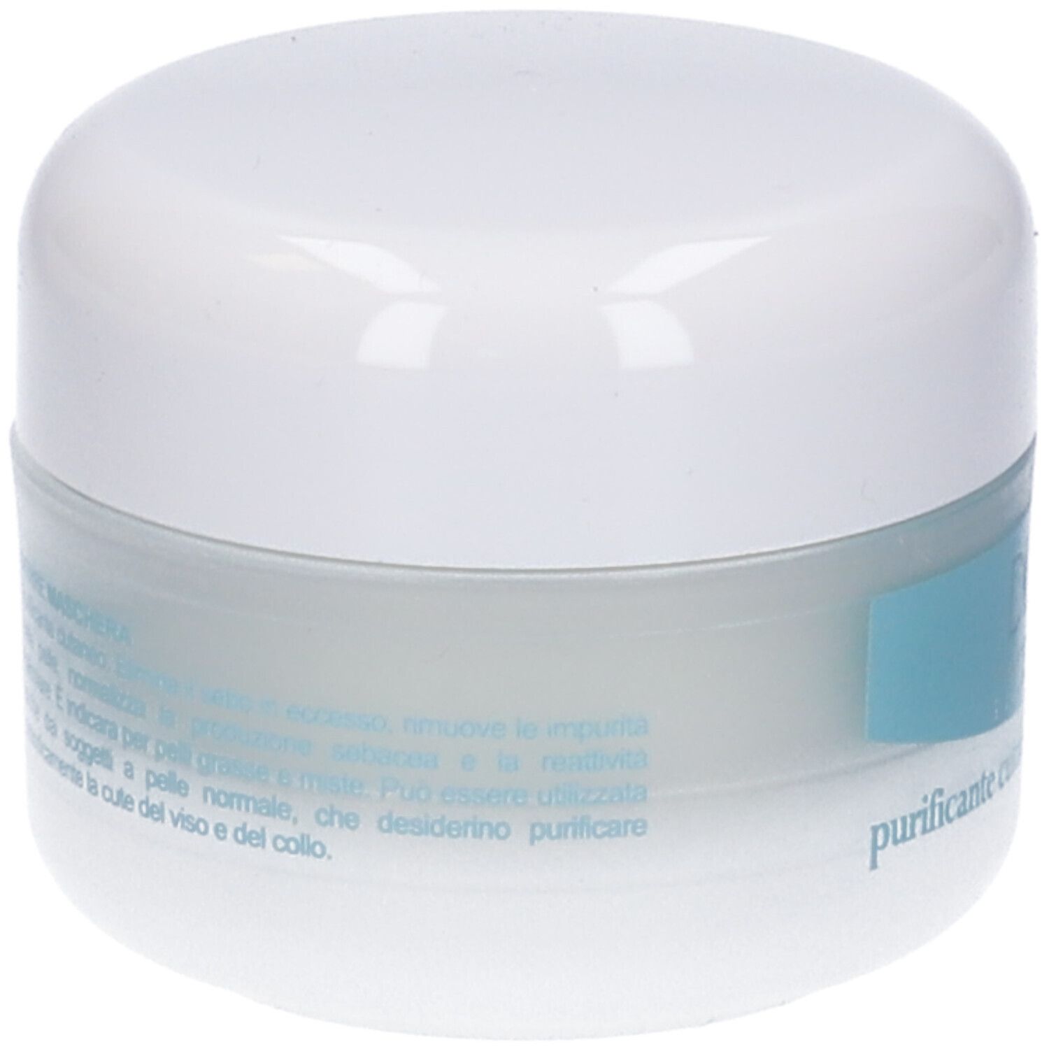 Vasetto bianco con scritta blu. Testo: Dierre Maschera, per pelli grasse.