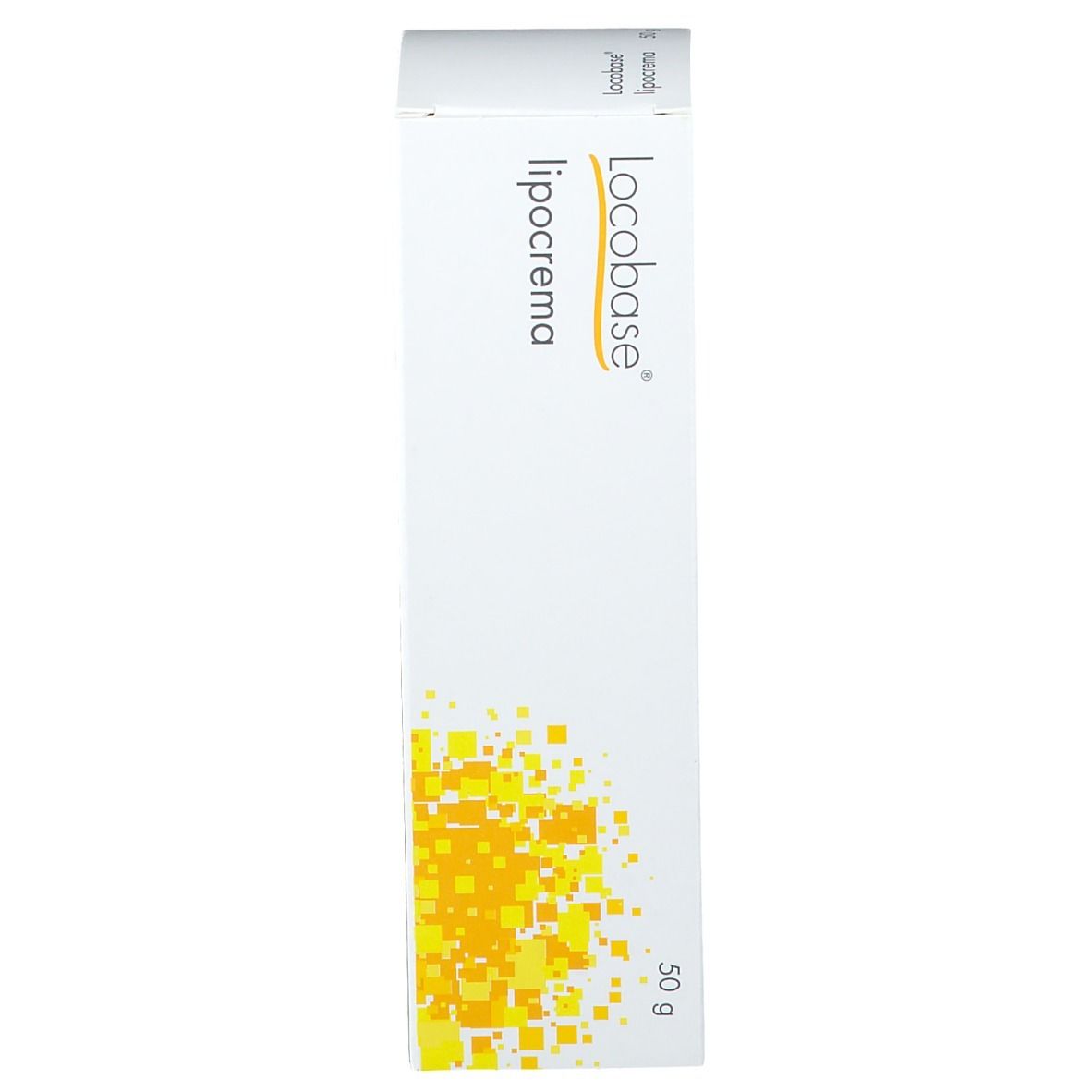 Weiße Schachtel mit Produktinformationen. Aufschrift: Locobase lipocrema. Produktname und weitere Angaben.
