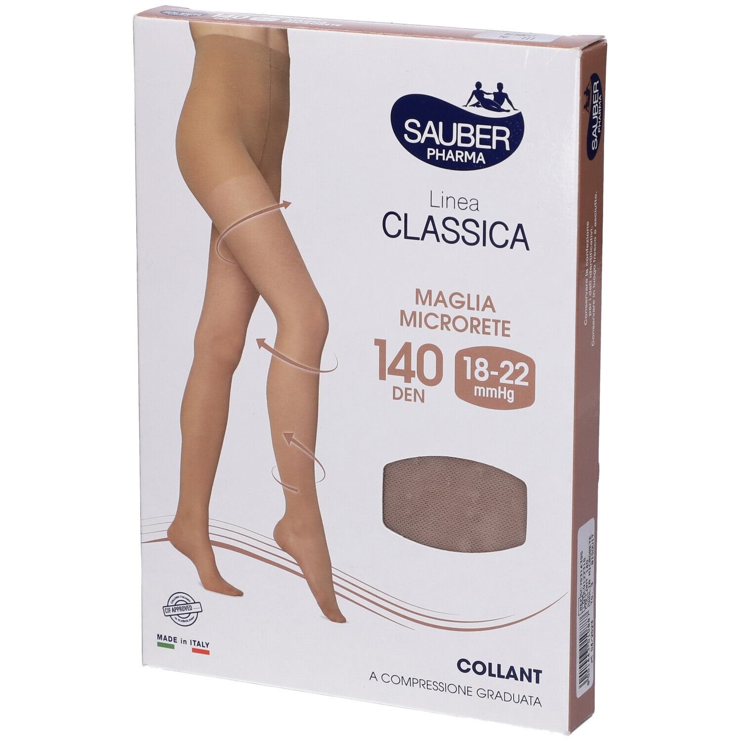 Confezione collant Sauber Classica 140 Den Bisquit. Collant a compressione graduata. Dettagli sulla confezione.