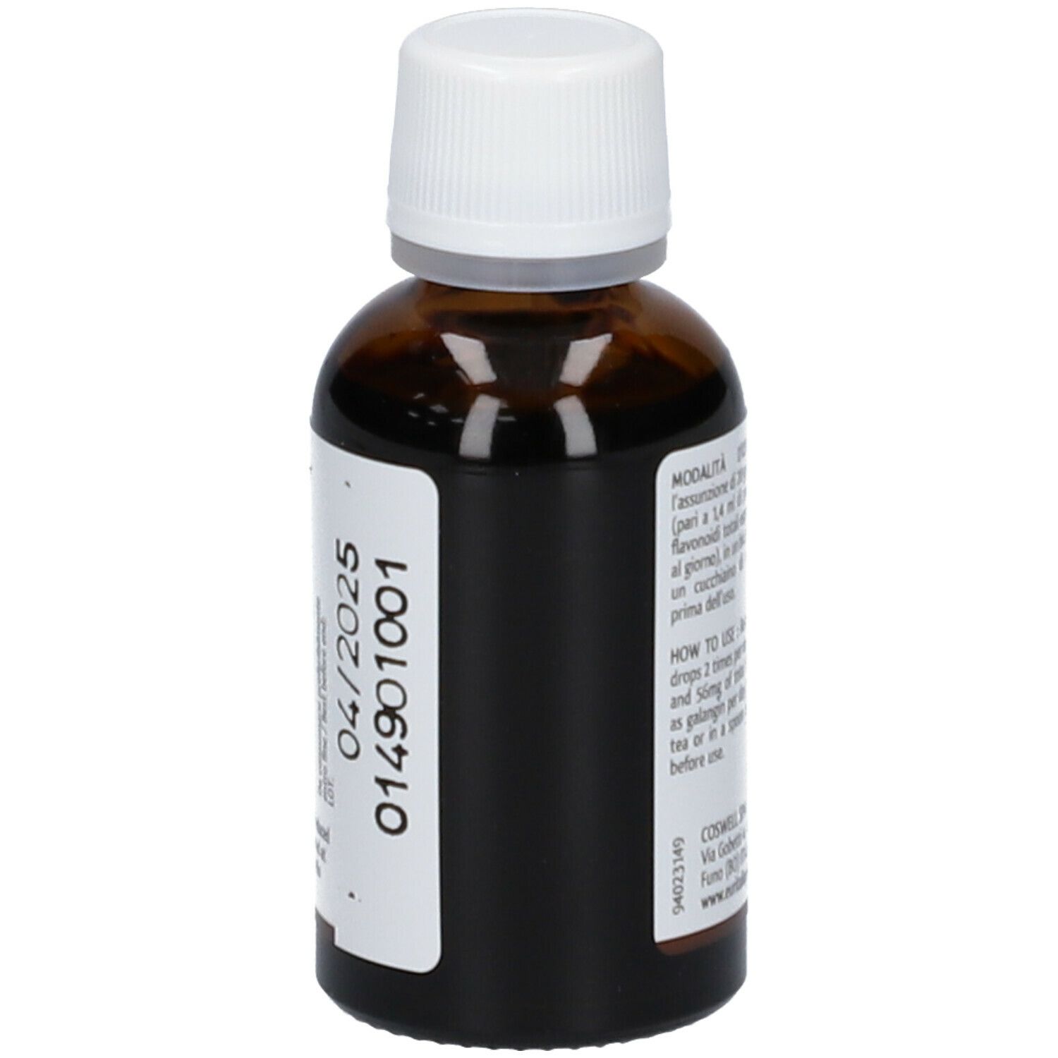 Flacone di vetro marrone con tappo bianco. Etichetta con nome del prodotto LENIGOLA®. Testo: 30ml, Integratore alimentare.