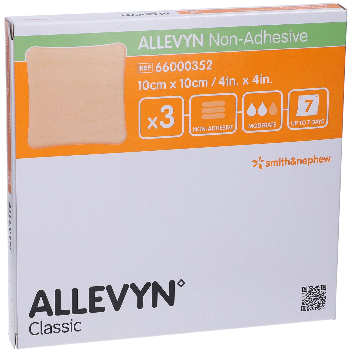 Confezione ALLEVYN Classic, medicazioni non adesive 10x10cm. 3 pezzi. Smith & Nephew.