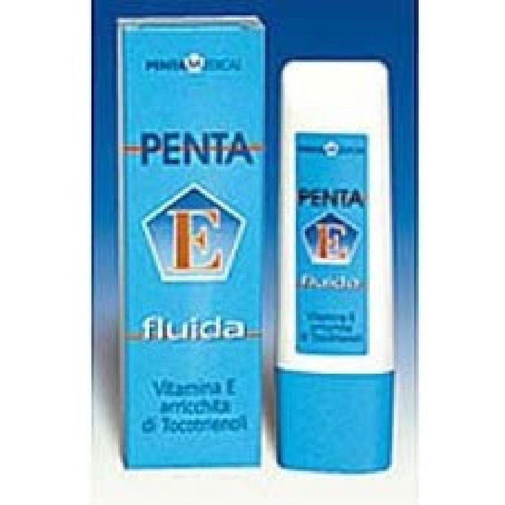 Confezione e tubo blu e bianchi. Scritta: Penta E Fluida. Contiene vitamina E. Con scatola.