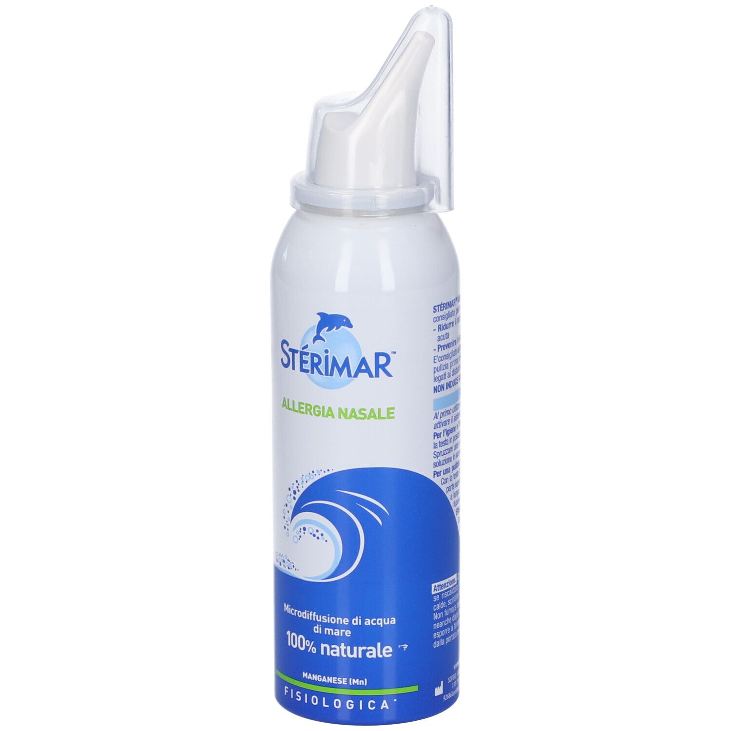 Sterimar Nasenspray mit Applikator, 100 ml, weiße Dose mit blauen Akzenten.
