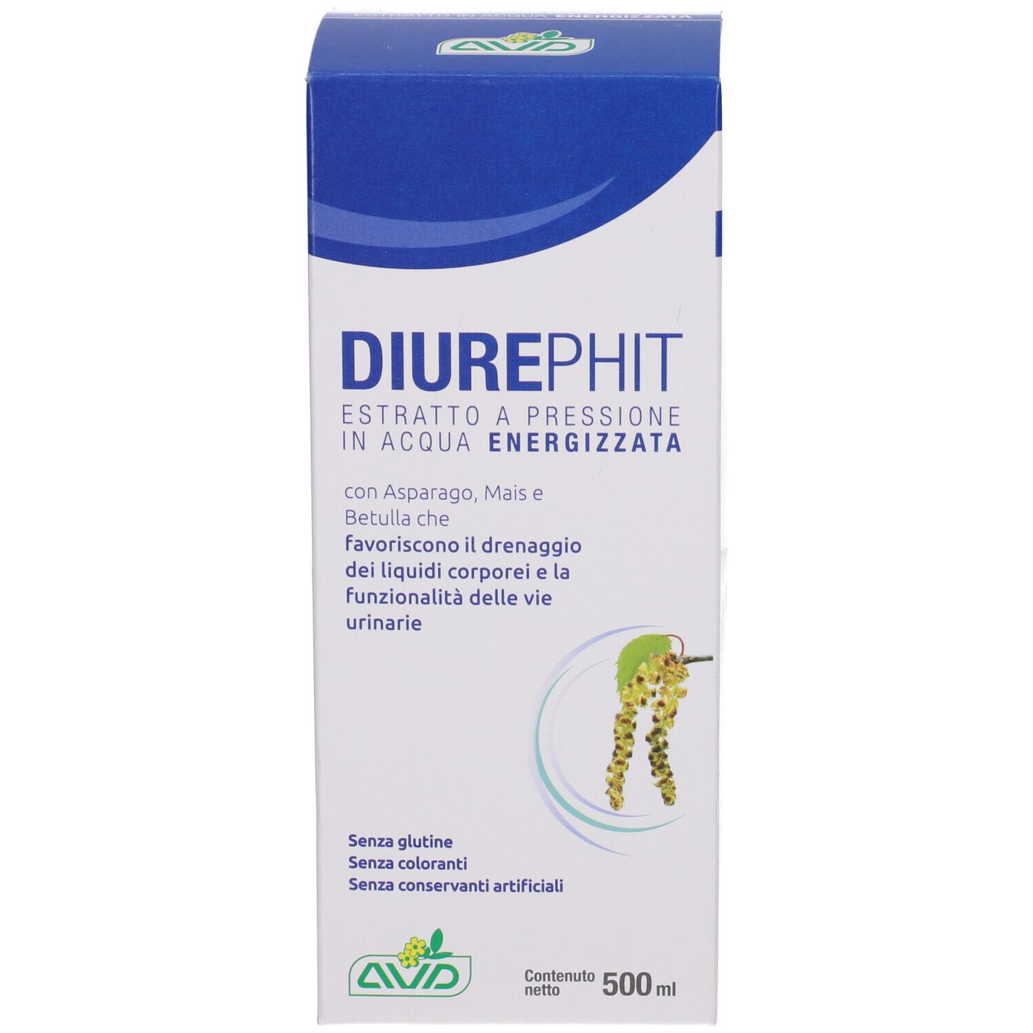 Confezione del prodotto. Stampa: Diurephit, 500 ml. Logo: erbe.