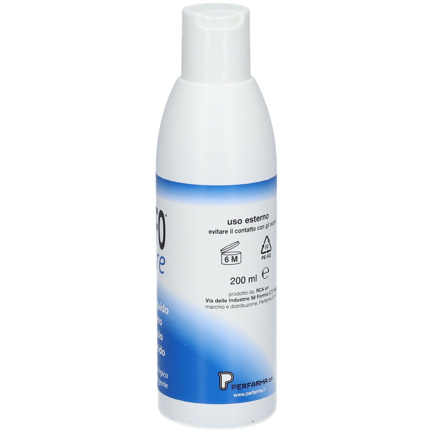 Weiße Flasche mit blauer Beschriftung. Enthält Inhaltsstoffe und Anwendungshinweise. ANFO tre.