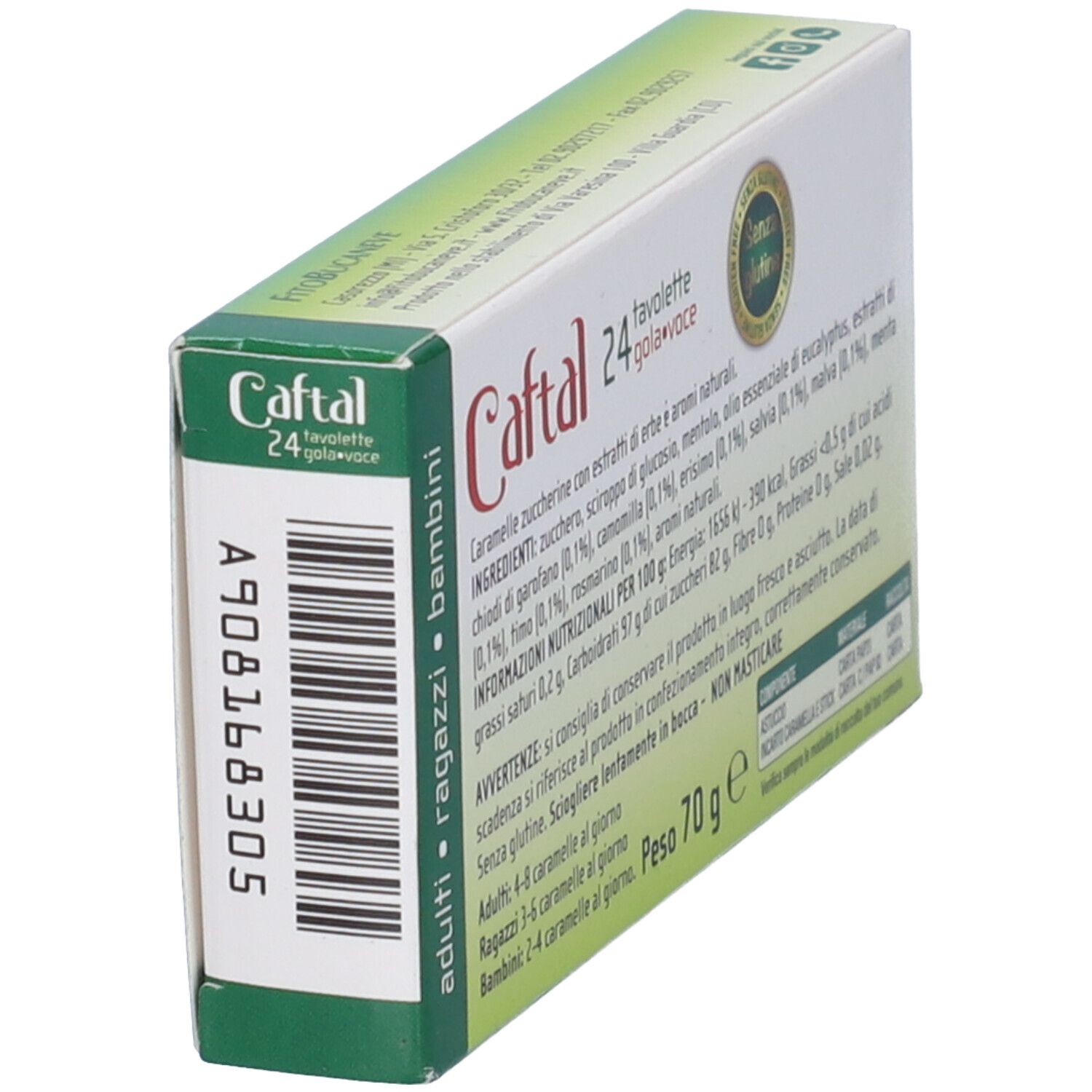 Caftal Gola Voce 24 tavolette, vista prospettica con codice a barre e informazioni sul prodotto.