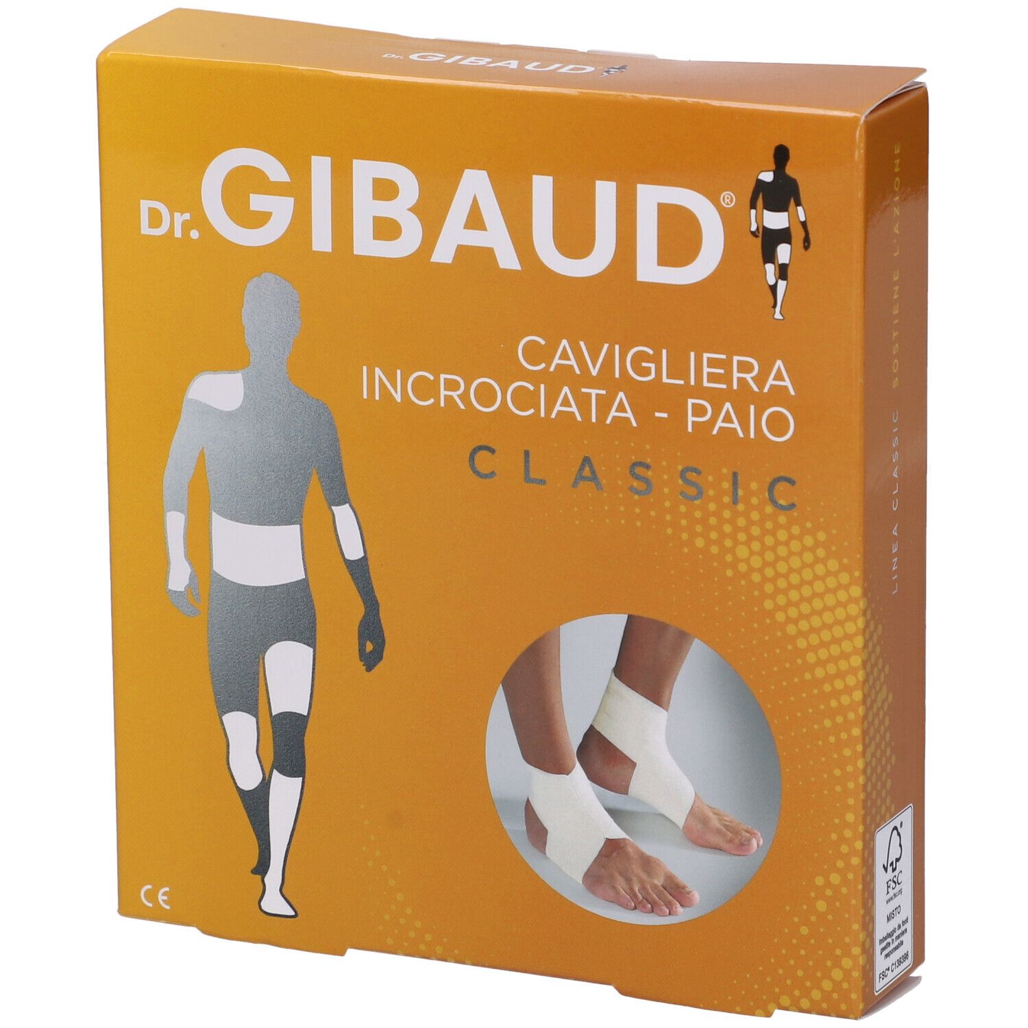 Confezione della cavigliera. Stampa: Dr. Gibaud, Cavigliera Incrociata - Paio, Classic. Illustrazione: cavigliere.