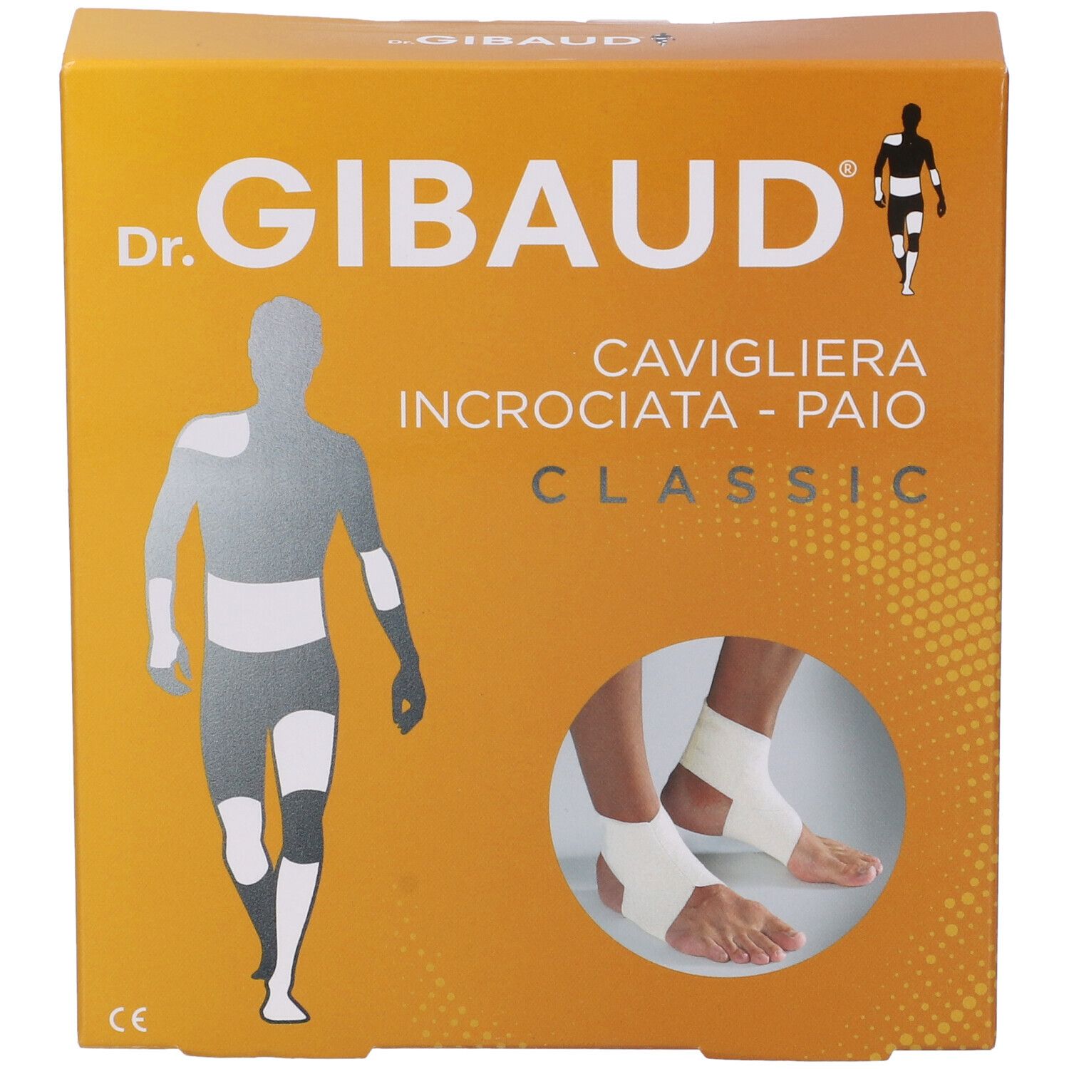 Confezione della cavigliera. Stampa: Dr. Gibaud, Cavigliera Incrociata - Paio, Classic. Illustrazione: cavigliere.