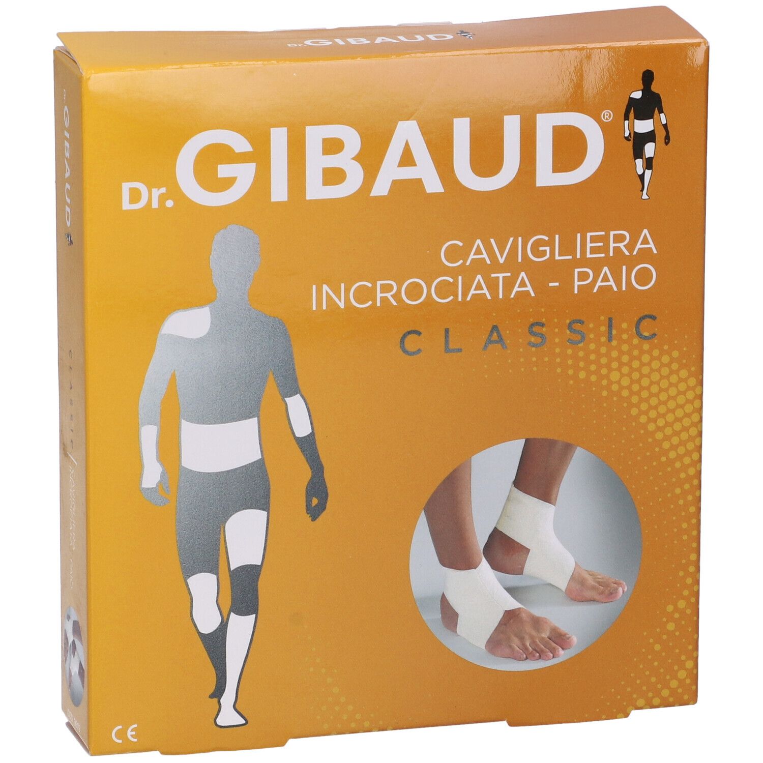 Confezione della cavigliera. Stampa: Dr. Gibaud, Cavigliera Incrociata - Paio, Classic. Illustrazione: cavigliere.