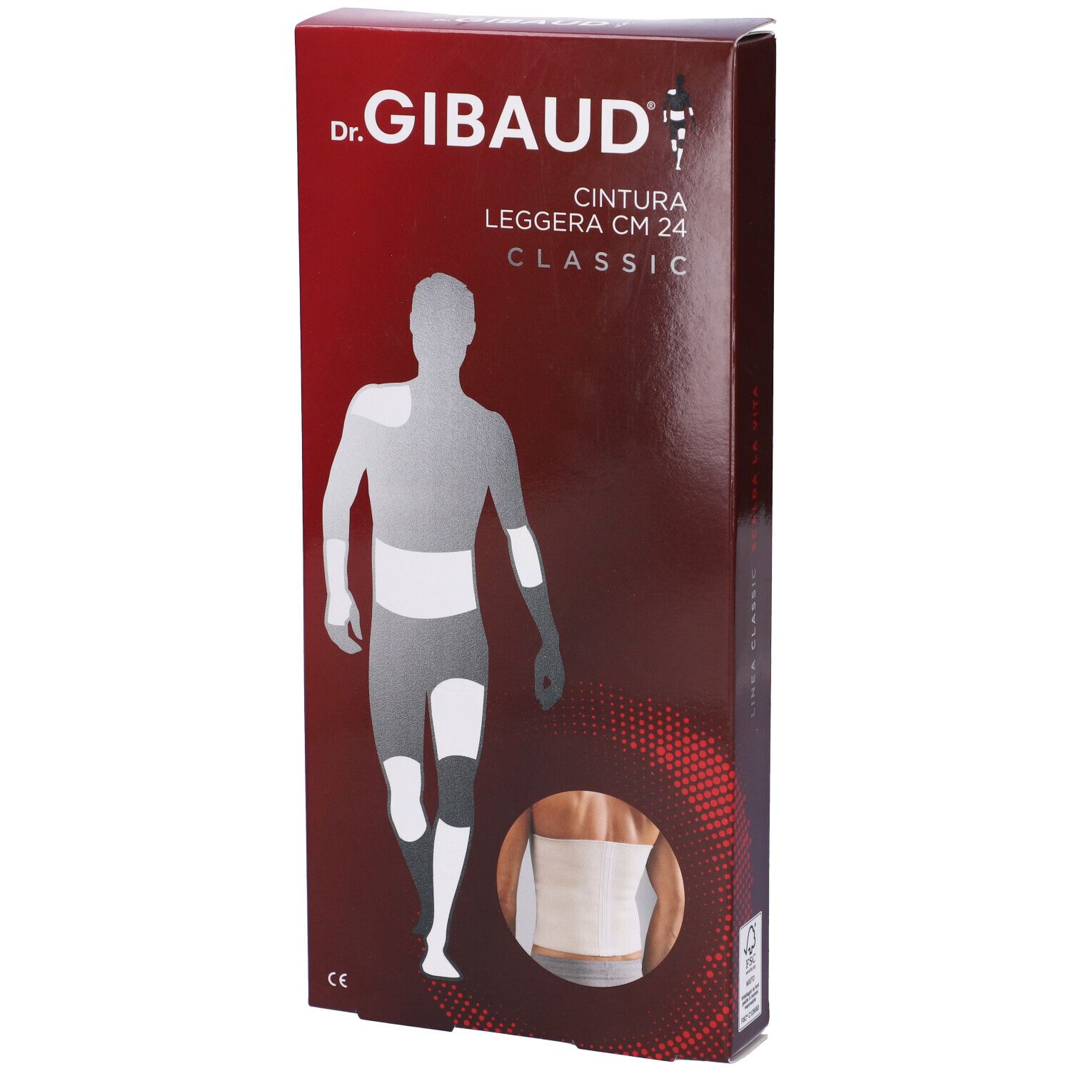Confezione Dr. Gibaud. Mostra una fascia e una rappresentazione schematica del corpo.