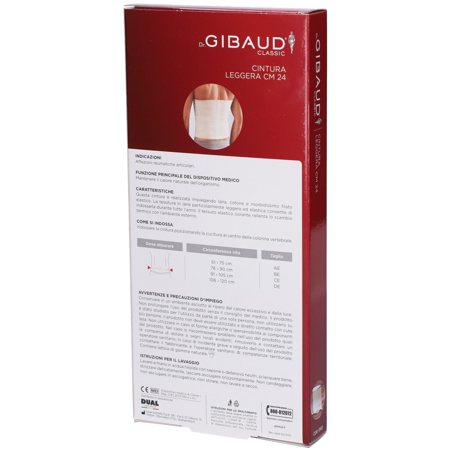 Verpackung für eine leichte GIBaud-Bauchbinde, 24 cm.