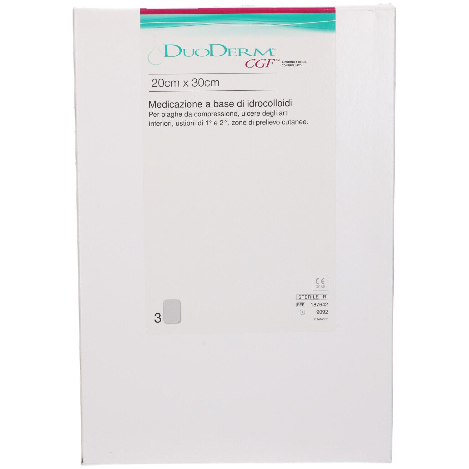 Confezione di medicazioni DuoDerm CGF 20cm x 30cm. Medicazione sterile. Contiene 3 pezzi.