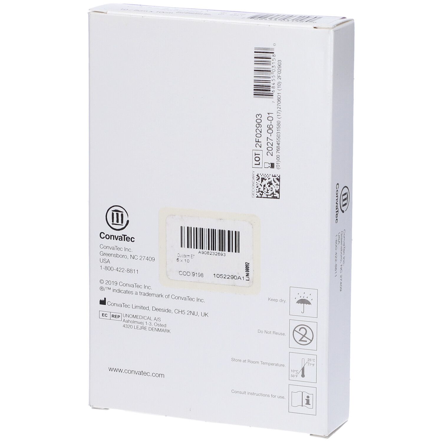 Rückseite der Verpackung. Informationen zu Hersteller, Chargennummer und Haltbarkeit.